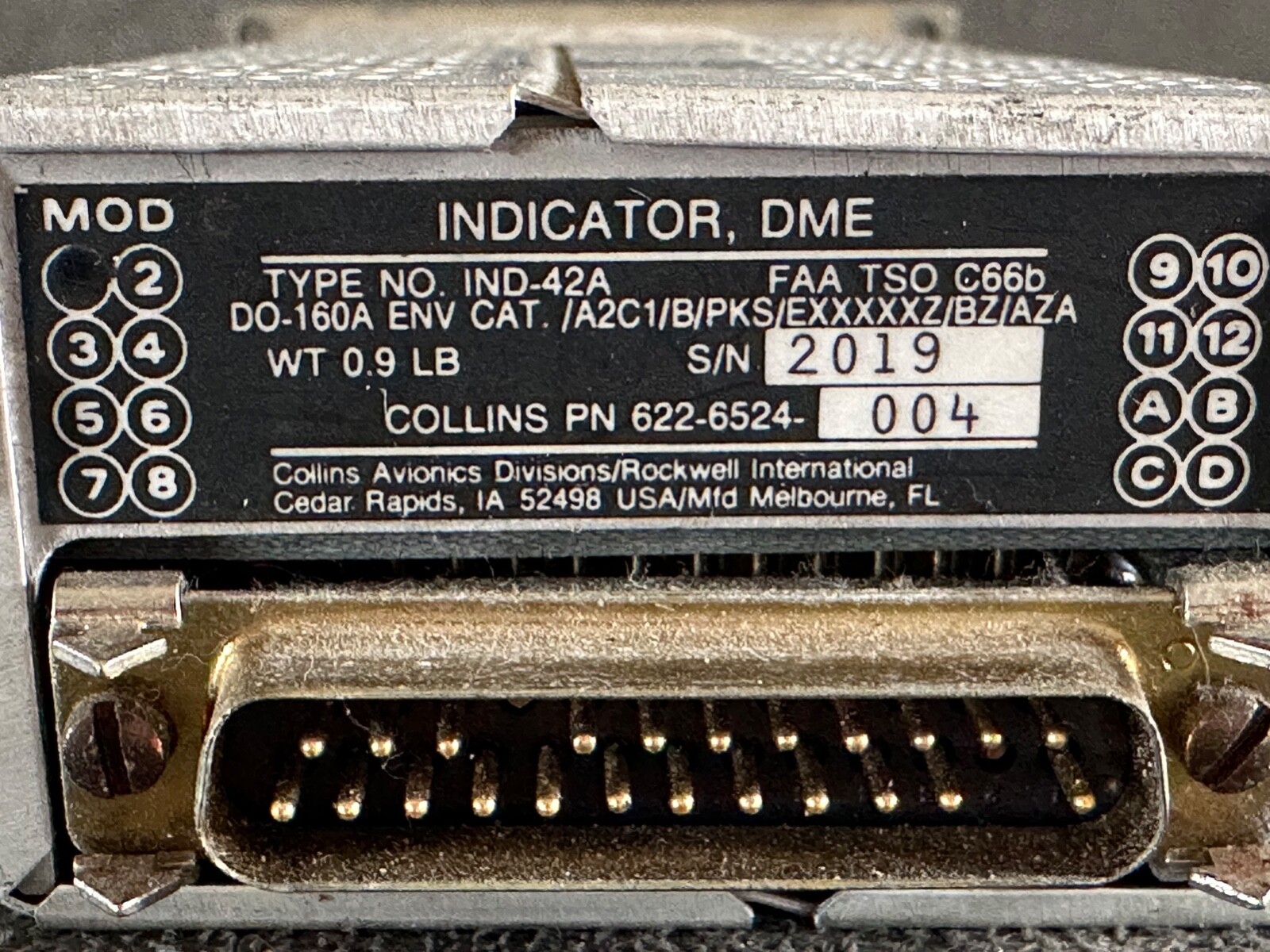 Collins DME Indicator IND-42A, P/N 622-6524-004