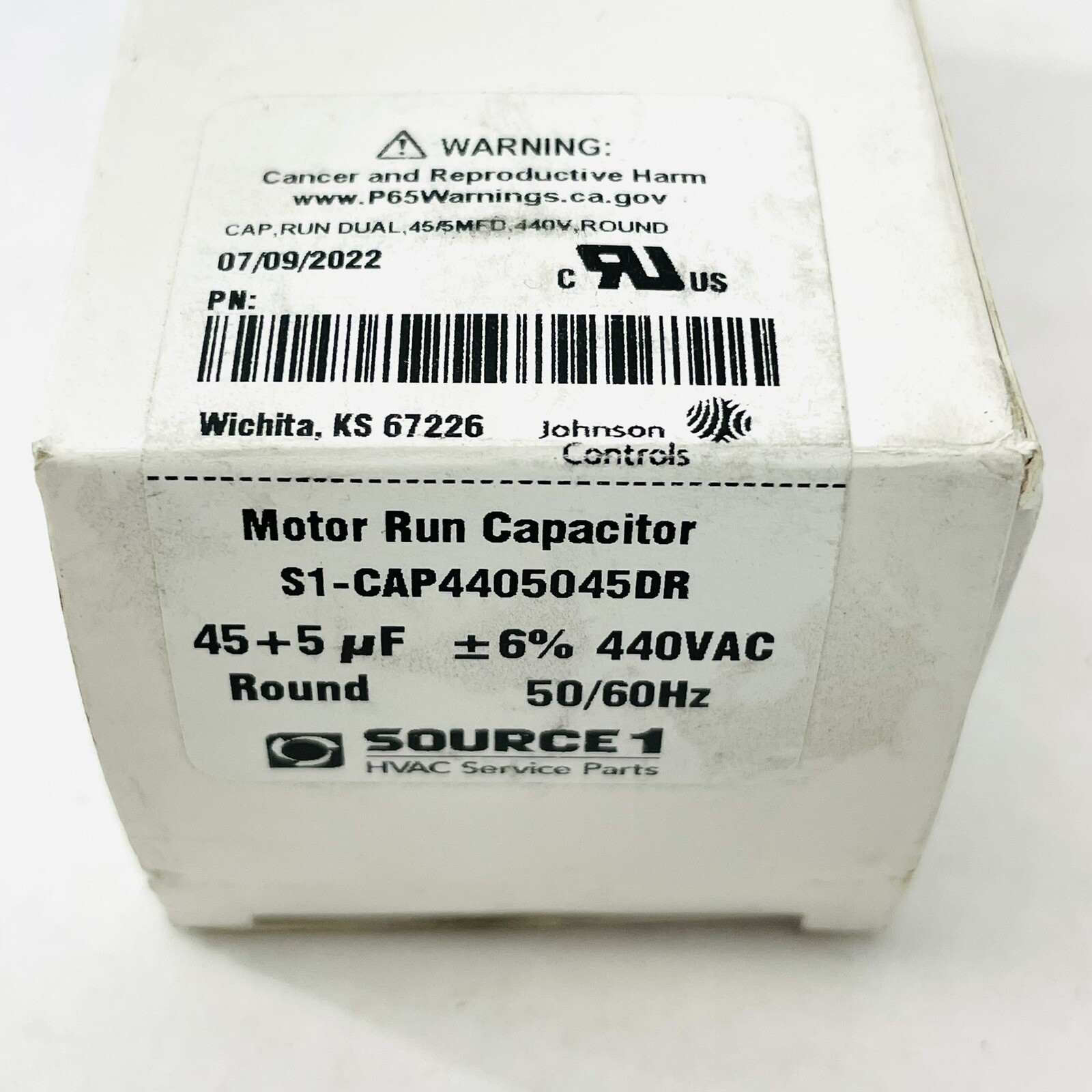 SOURCE1 ROUND MOTOR RUN CAPACITOR 45/5UF 440VAC - S1-CAP4405045DR