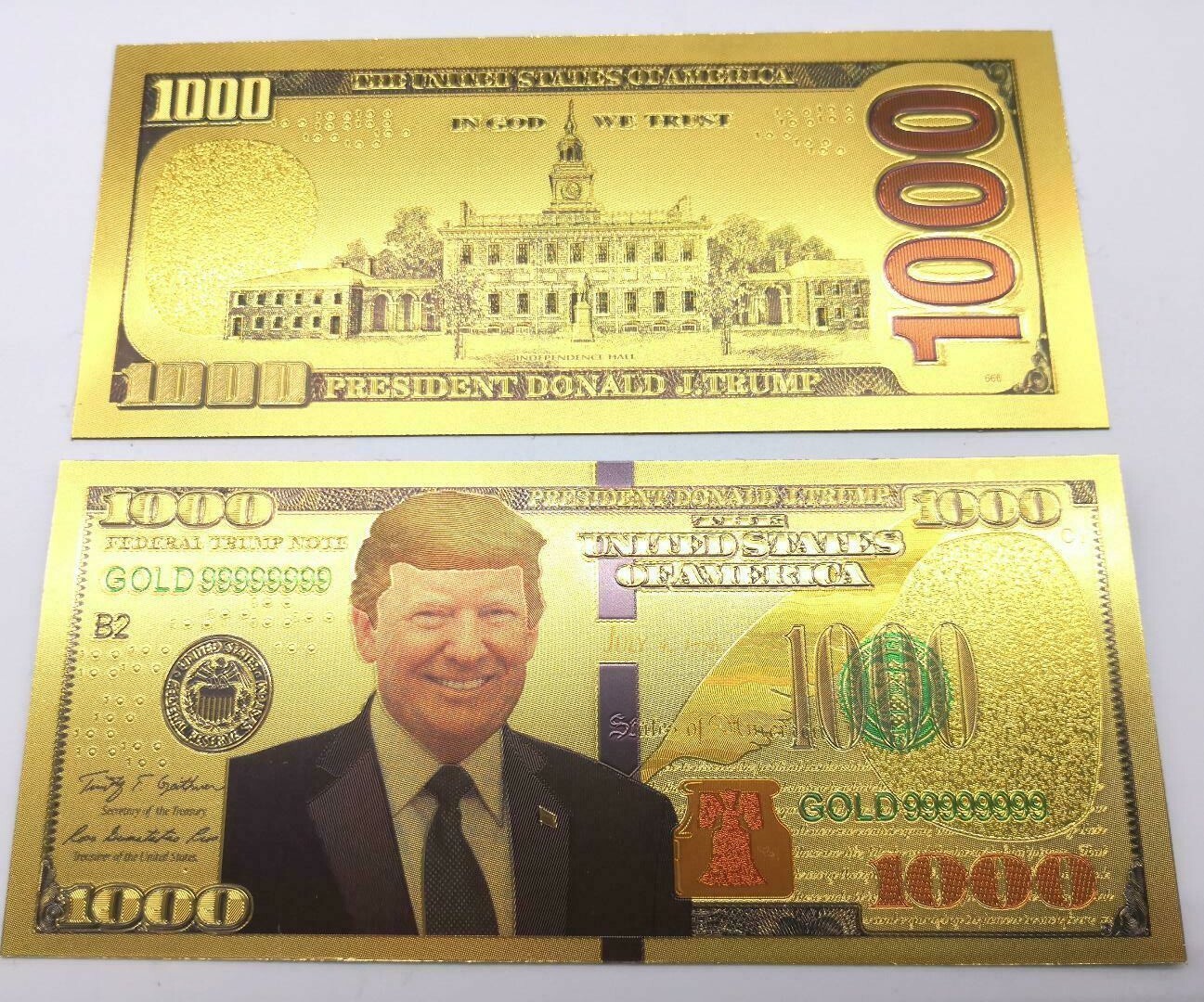 2X PC Collectible President Donald Trump $1000 Gold-Plated Commemorative Notes