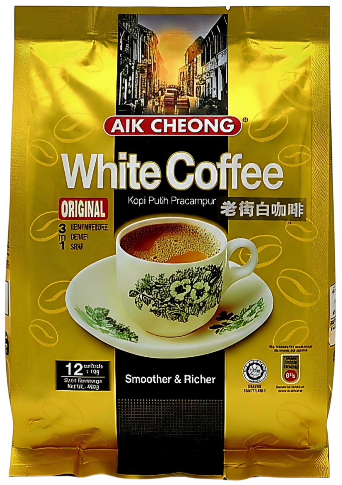 AIK CHEONG White Coffee Original | 3-in-1 Instant Blend | Malaysia | 12 Sachets