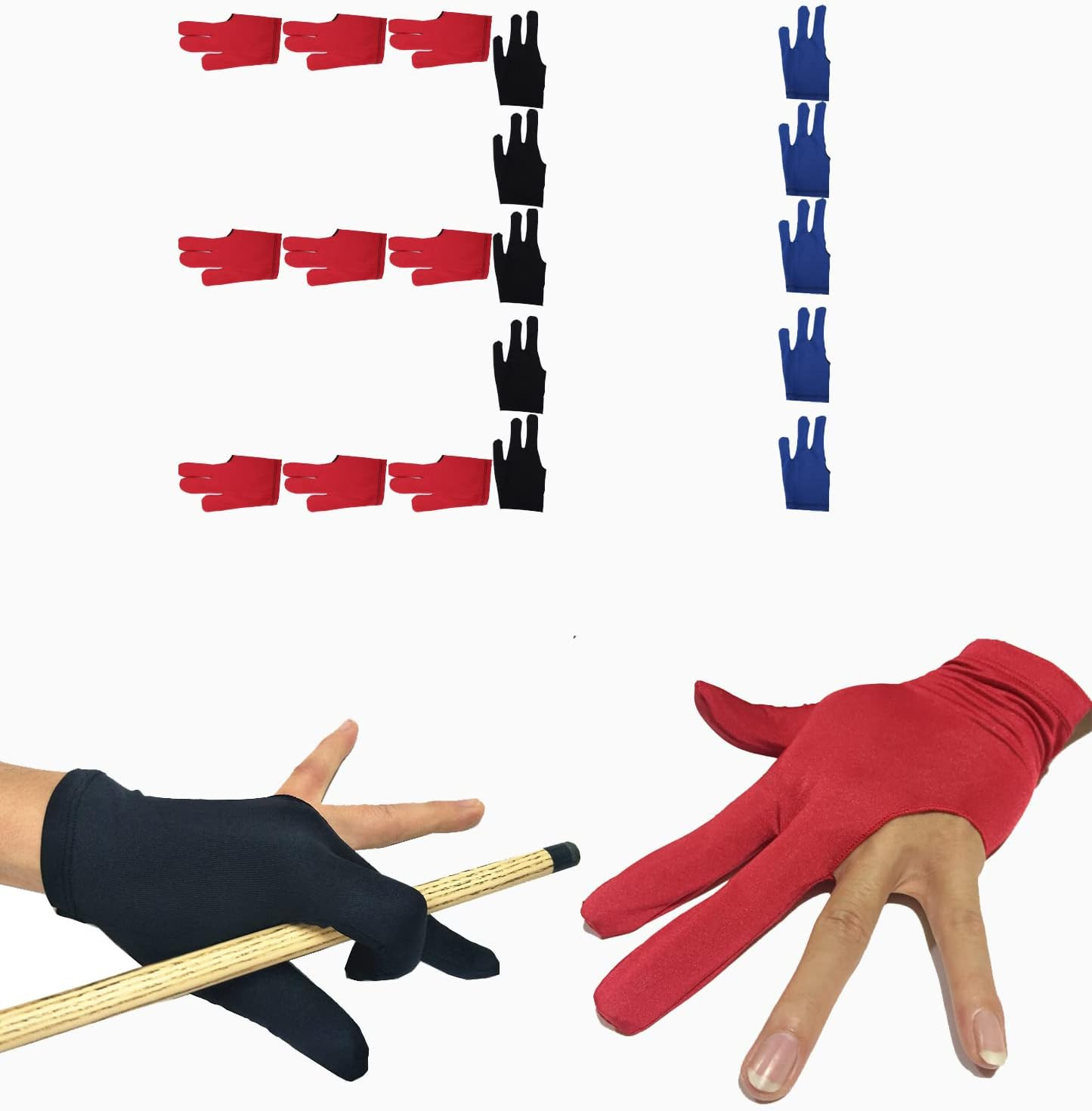 31 piezas de guantes de billar de 3 dedos abiertos