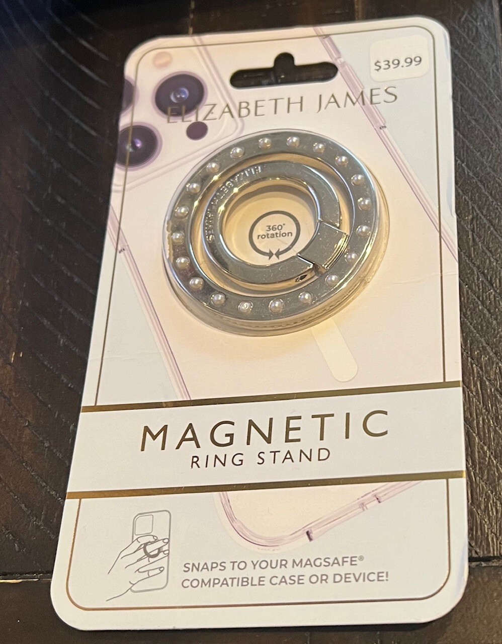 Elizabeth James Magnetic Ring Stand and Phone Grip - Champagne Crystal