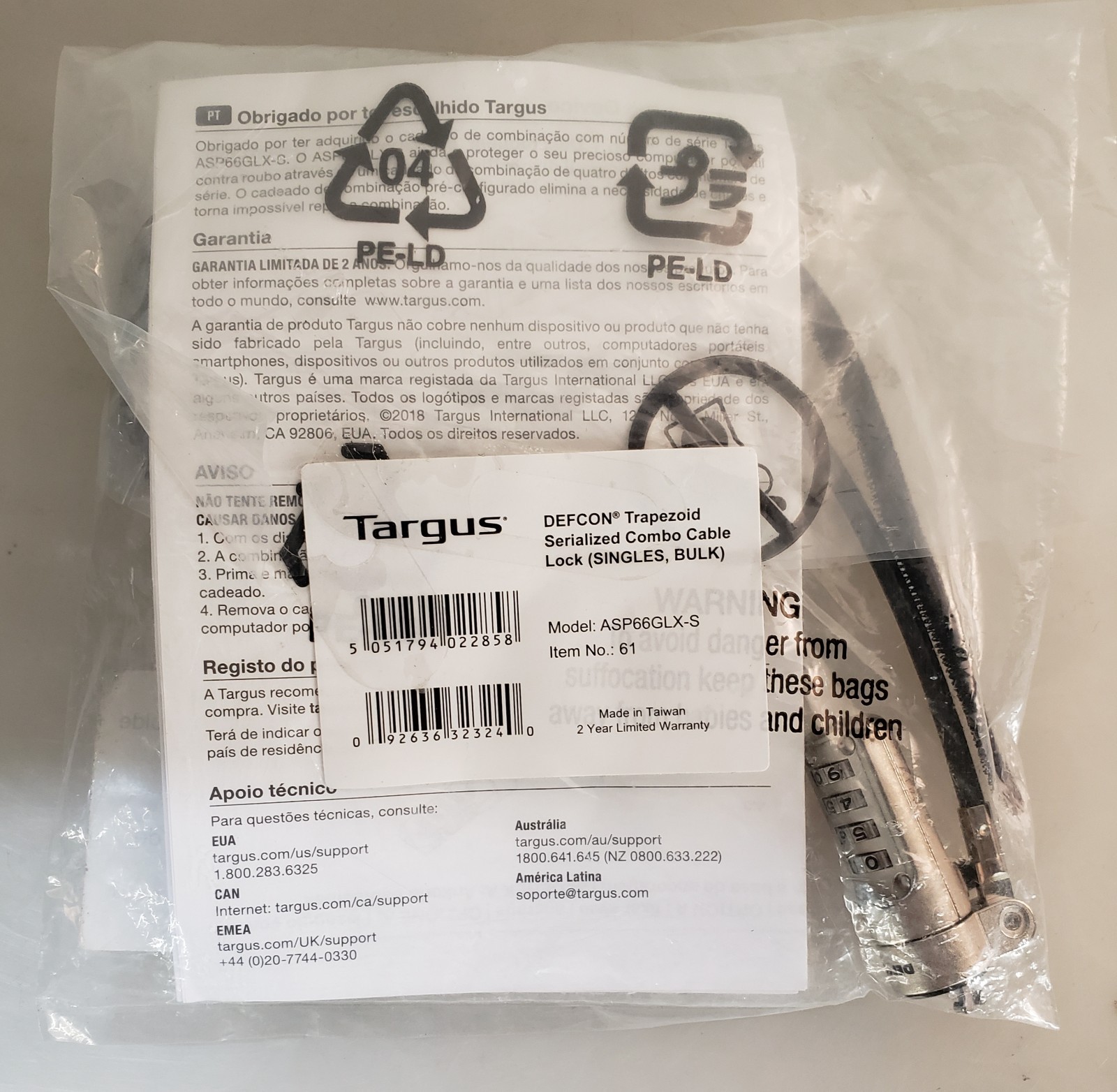 Targus ASP66GLX-S Defcon Trapezoid Serialized Combo Cable Lock NEW *SEALED*
