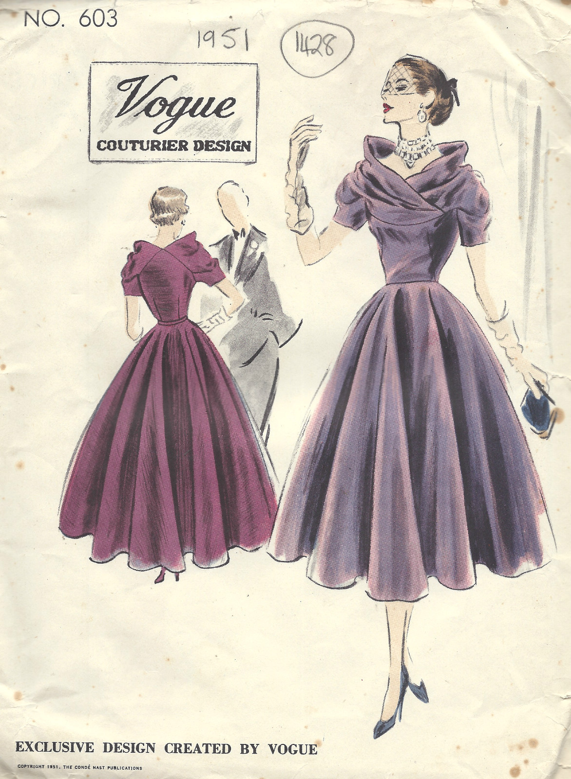 1951 Vintage Vogue Sewing Pattern B30 DRESS (1428) Vogue 603