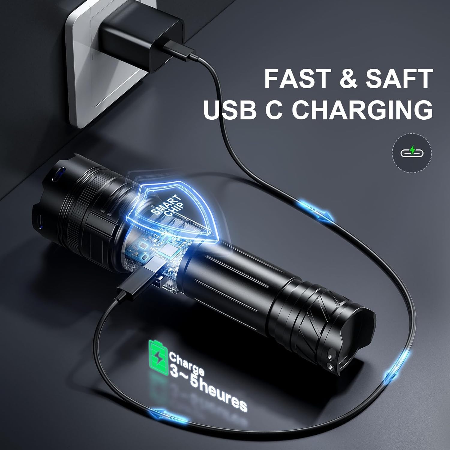 Rechargeable Flashlights 1000000 High Lumens Single One Mode Super Bright, High