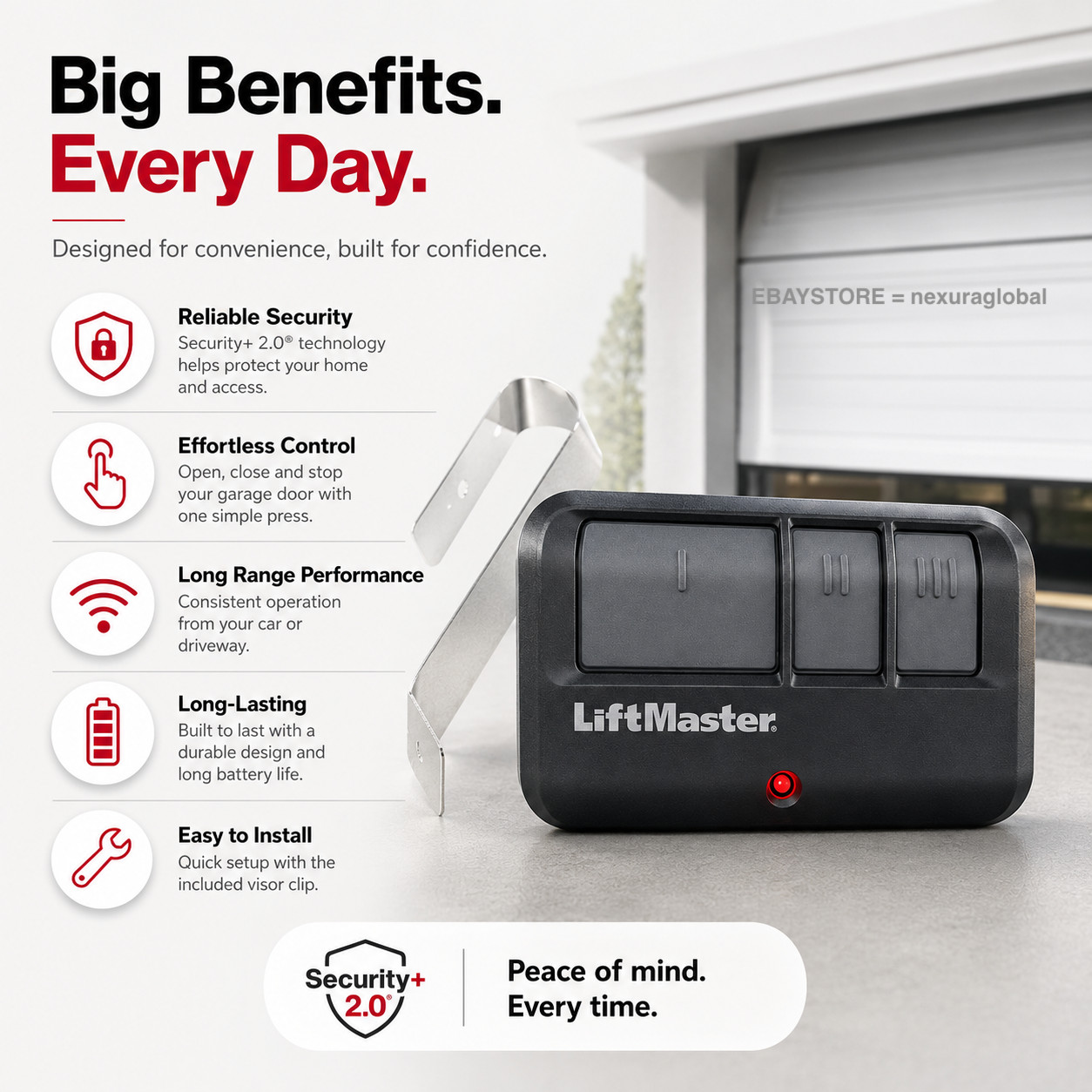 LiftMaster 893MAX 3 Button Visor Remote Control Garage Door Opener Transmitter