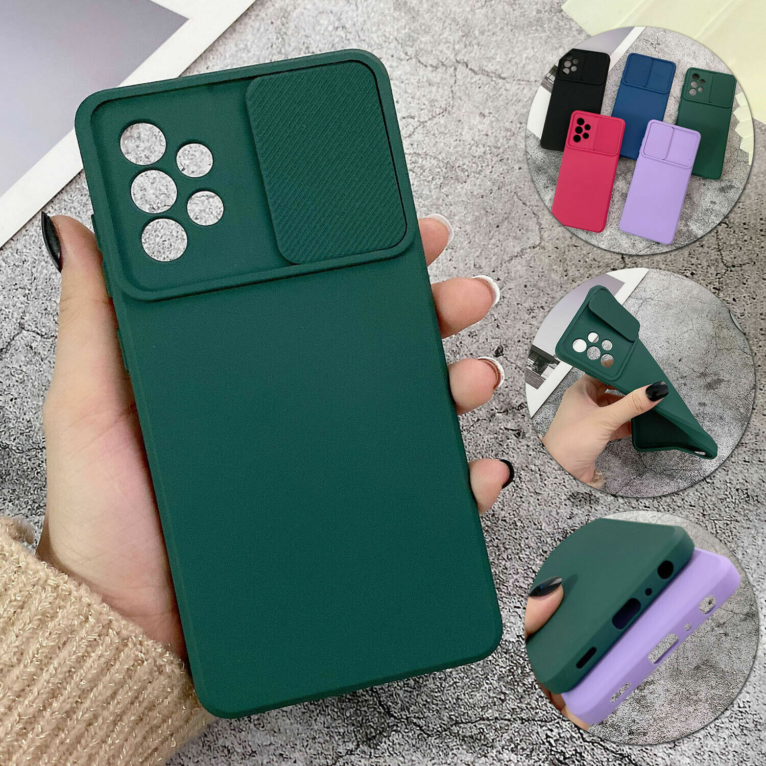 For Samsung S25 Ultra S24+ S21 A12 A15 Slide Lens Camera Protect Soft TPU Case