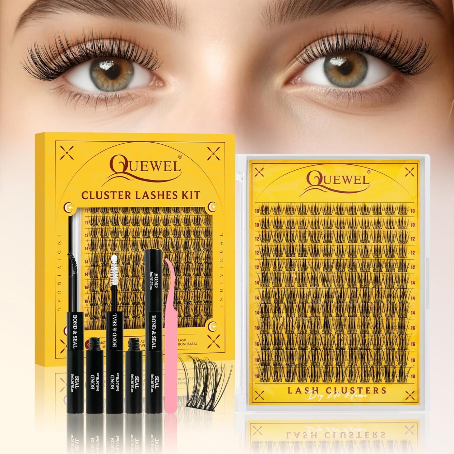 Lash Clusters Kit, 144PCS Natural Lash Custers with Lash Bond and Seal, C Cur...