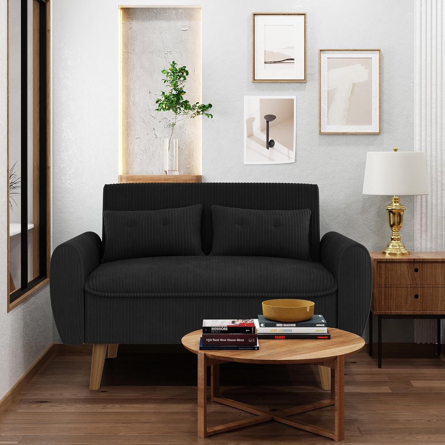 Small Modern Loveseat Couch Sofa Mid Century Fabric Upholstered 2-Seat Sofa