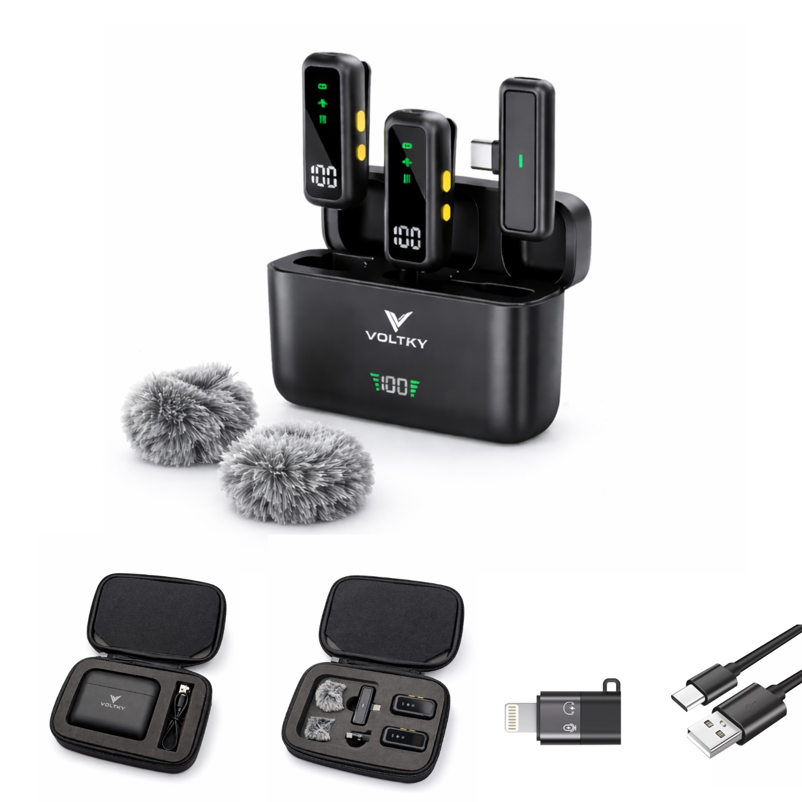 Voltky AI intelligent noise reduction wireless microphone USB C and lightning