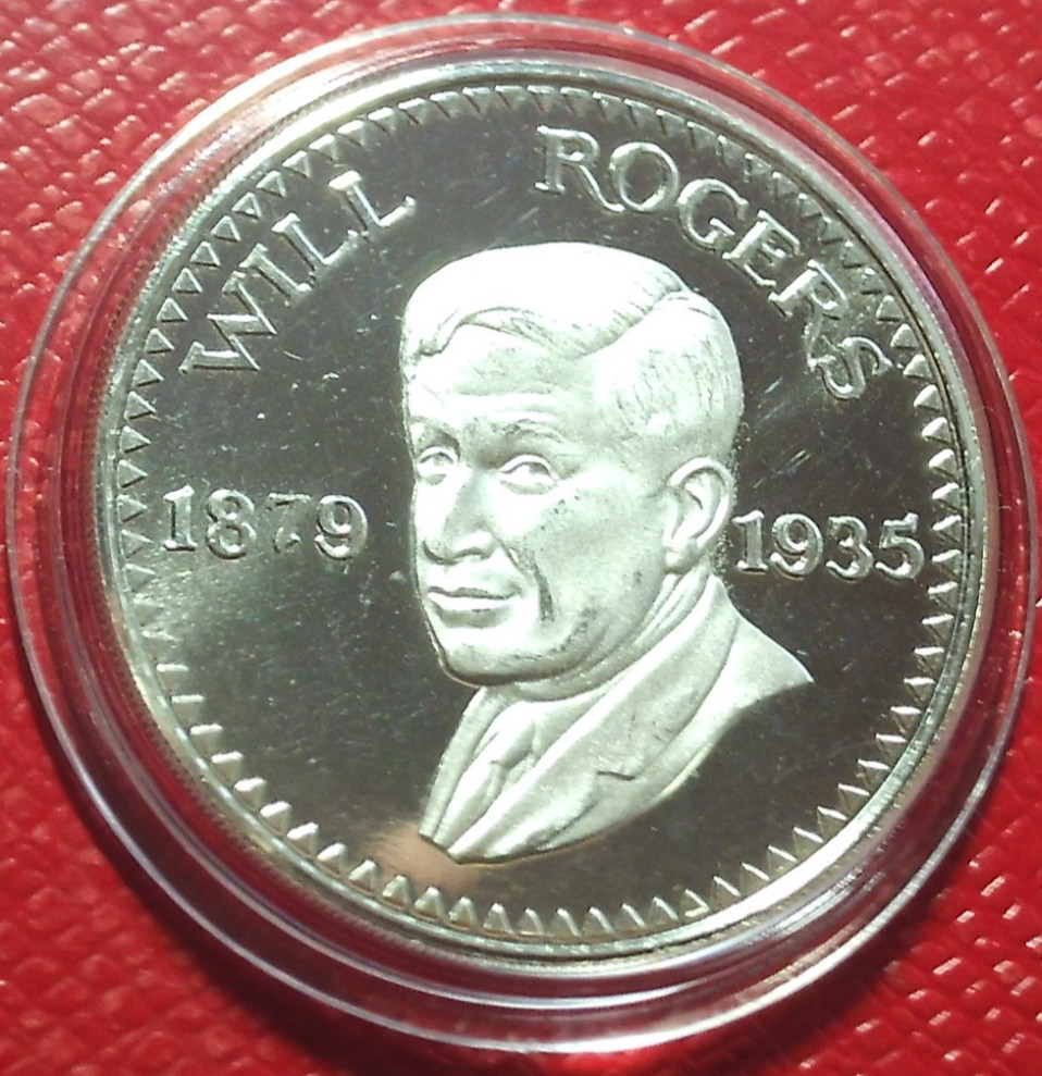 Will Rogers-Humorist & Writer Round-Crown Mint 1 Troy oz.999 Silver-Limited