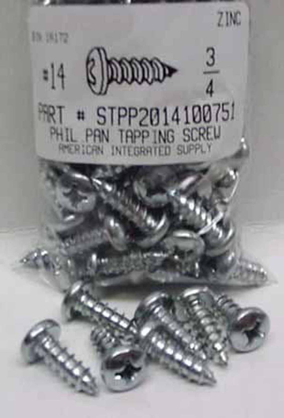 #14x3/4 Pan Head Phillips Tapping Screws Type A Steel Zinc Plated (400)