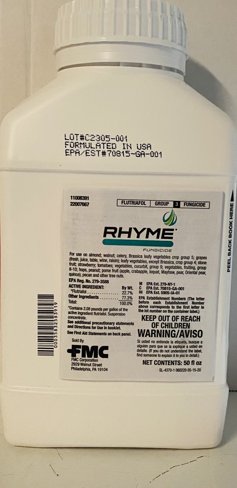 Rhyme Fungicide 50oz  (Strawberries, Tomatoes, Grapes, Cucurbits)