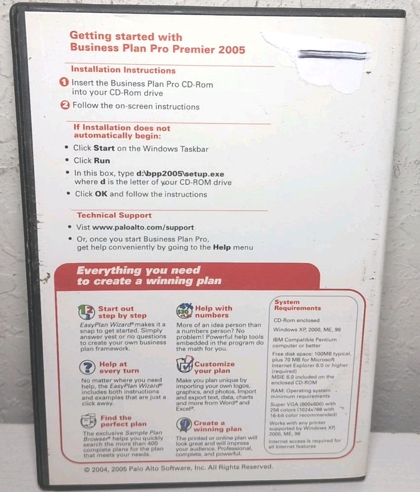 Business Plan Pro Premier Edition 2005 PC CD-ROM B104
