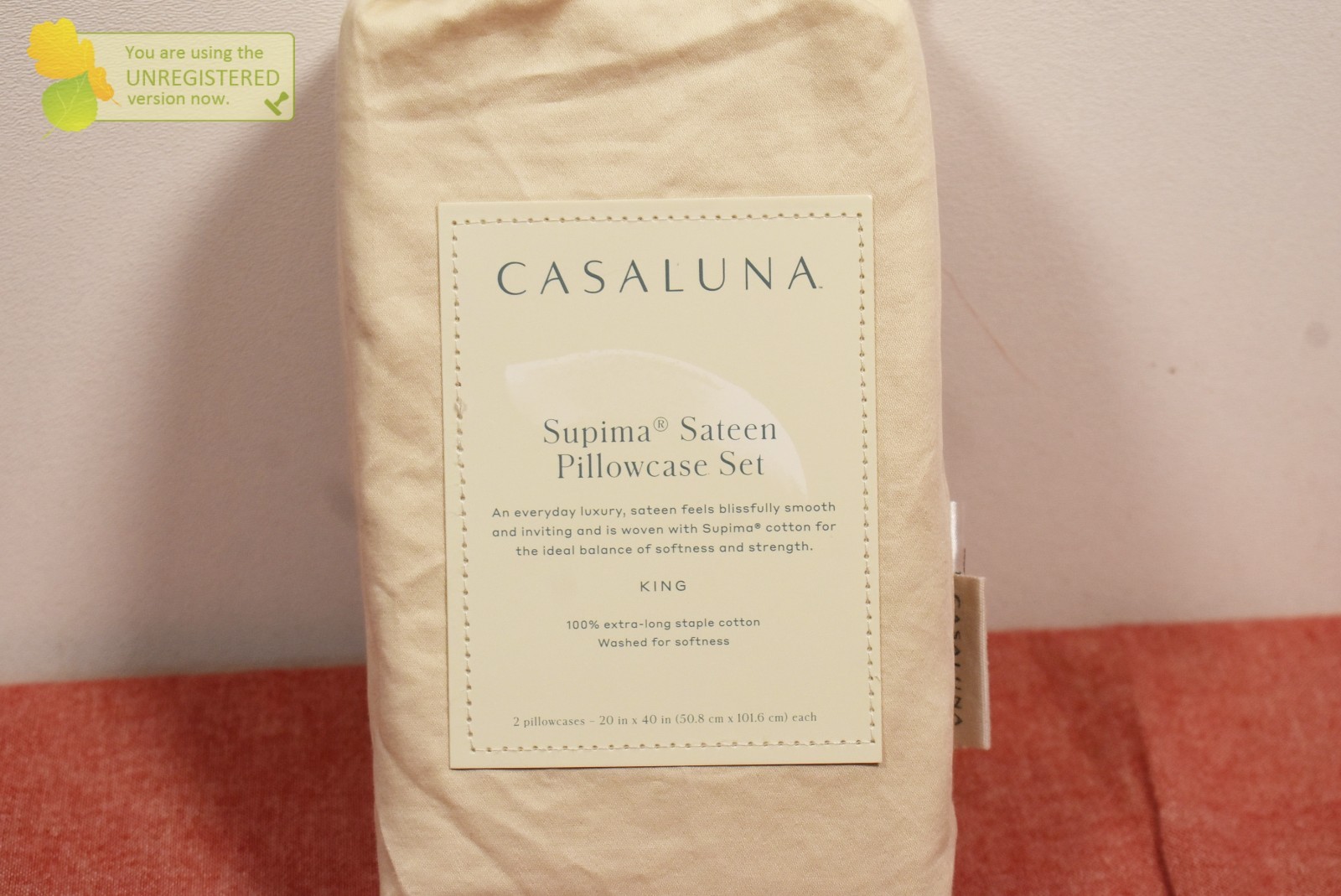 Casaluna 500 Thread Count Washed Supima Sateen Solid Pillowcase Set Natura King*