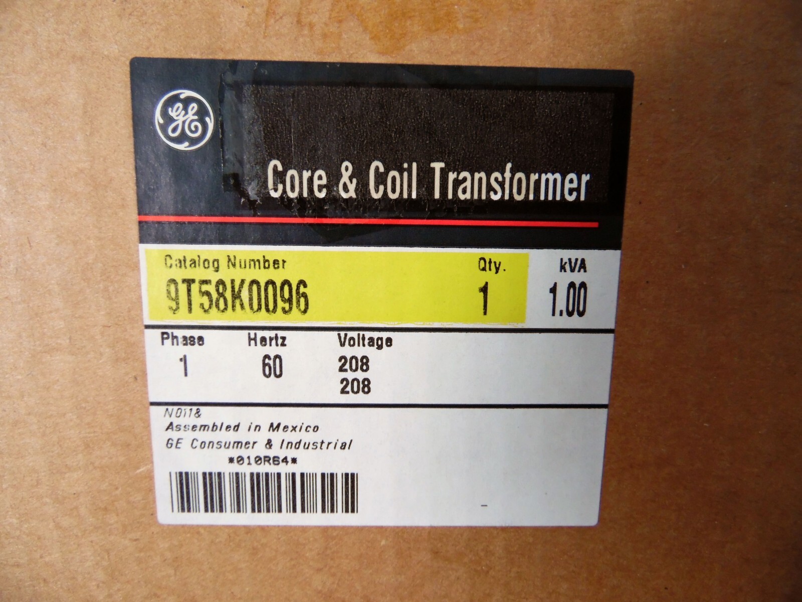 New GE 9T58K0096 Transformer, 208v, 60Hz Free US Shipping