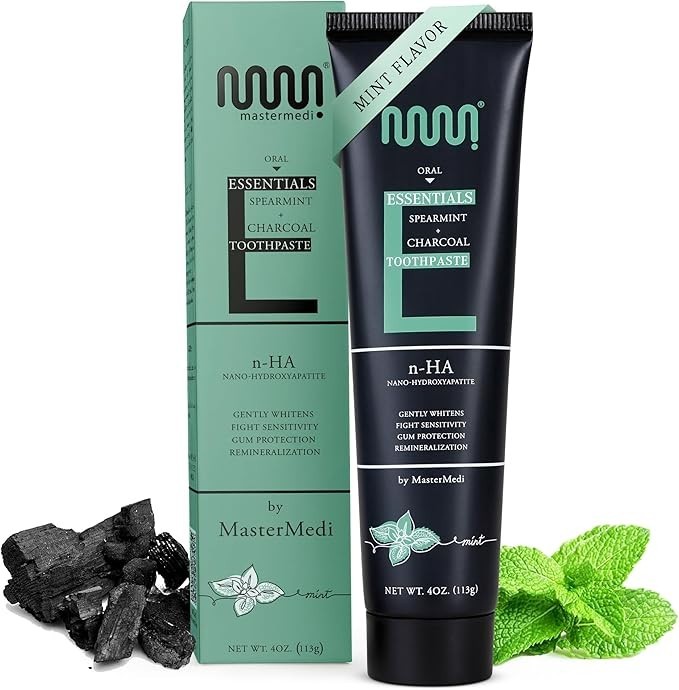 MasterMedi Nano Hydroxyapatite Whitening Toothpaste with Xylitol, Charcoal & Spe