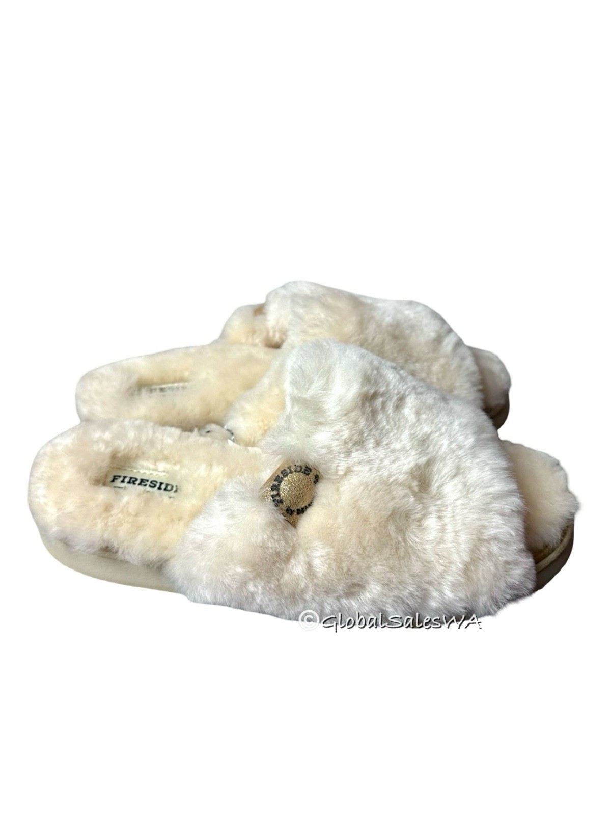 Fireside by Dearfoams Genuine Shearling Natural Ivory Cream Slippers Size 11 US