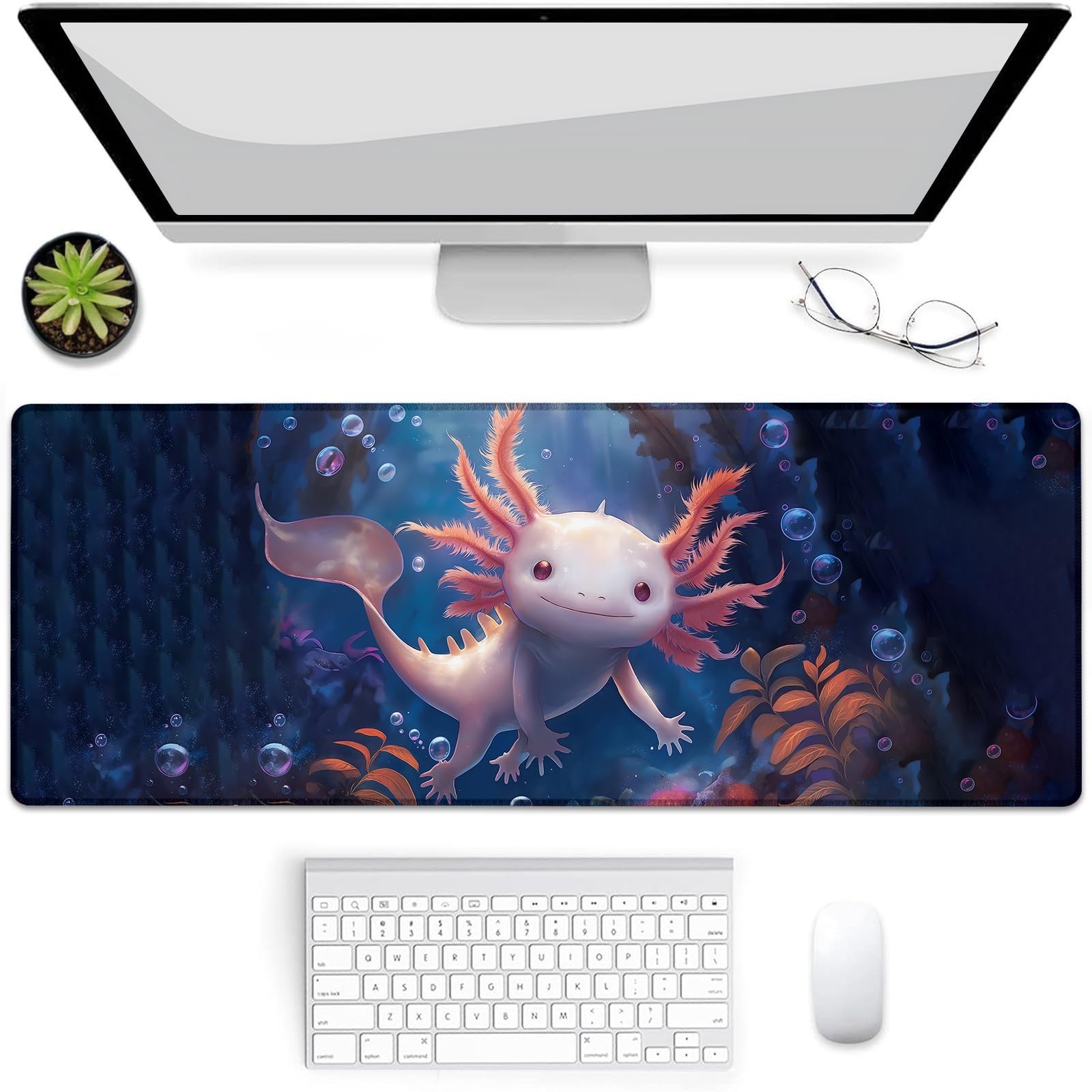Gaming Mouse Pad, Cute Axolotl Mouse Pad, Desk Mat, Non-Slip Rubber Base Mous...