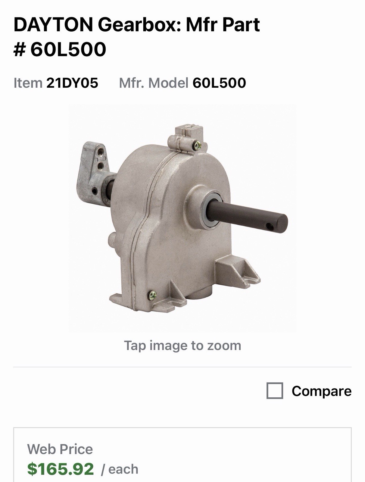 Dayton 60L500 Replacement Gearbox