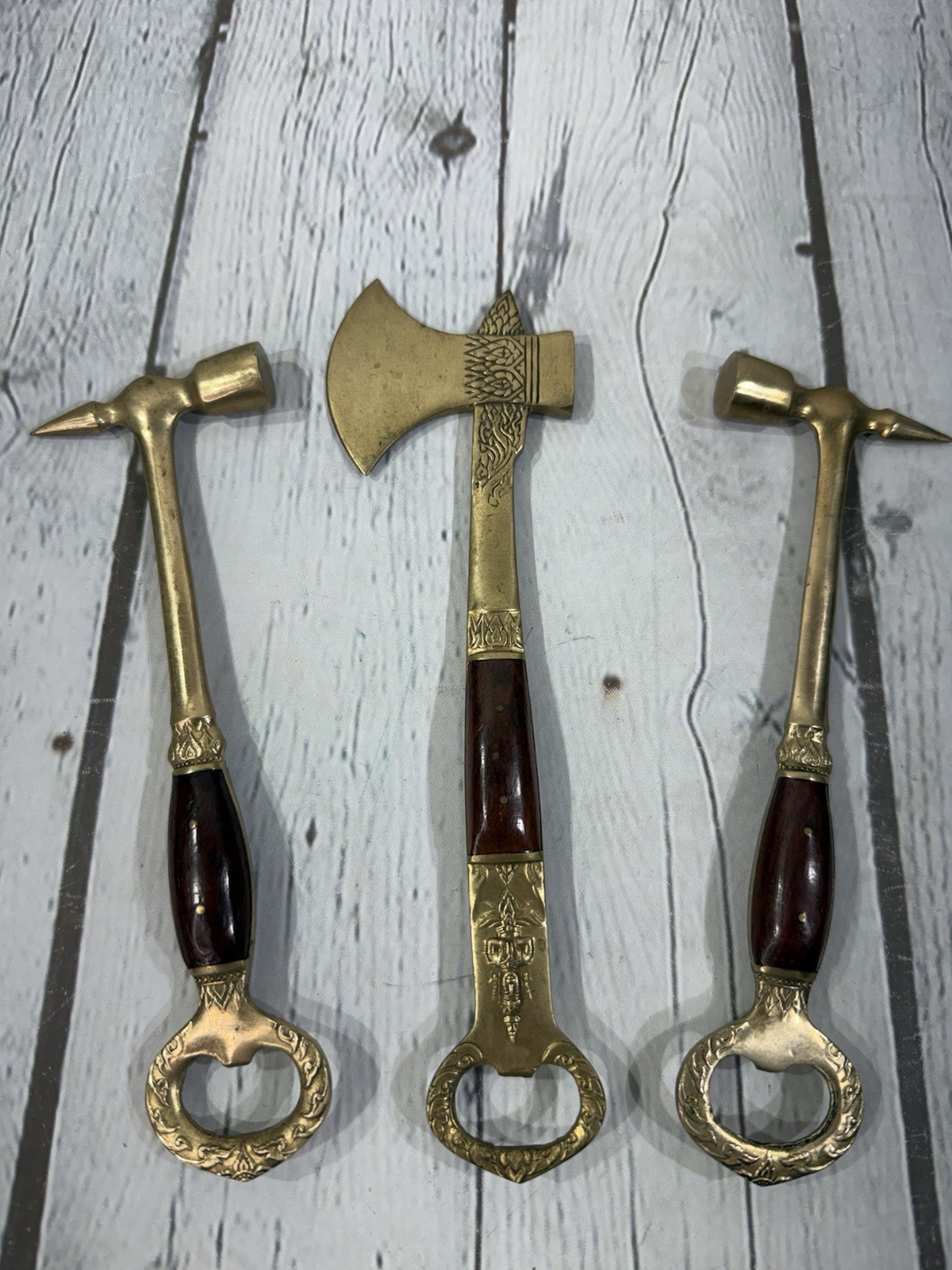 Buddha Bottle & Letter Opener Brass & Rosewood Form Thailand Style Lot Of 3