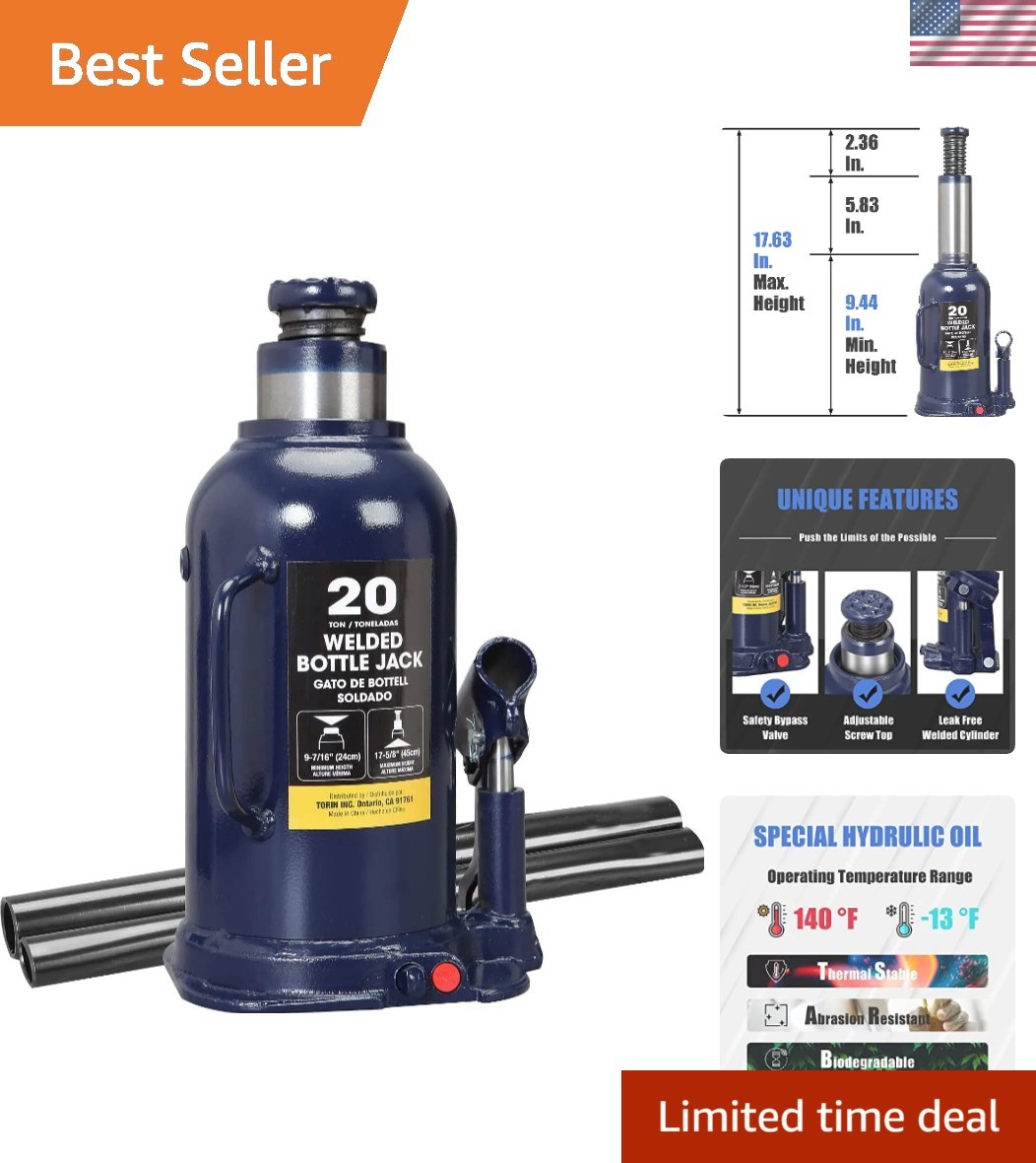20 Ton 40,000 LBs Welded Hydraulic Car Bottle Jack for Auto Repair and House Lif