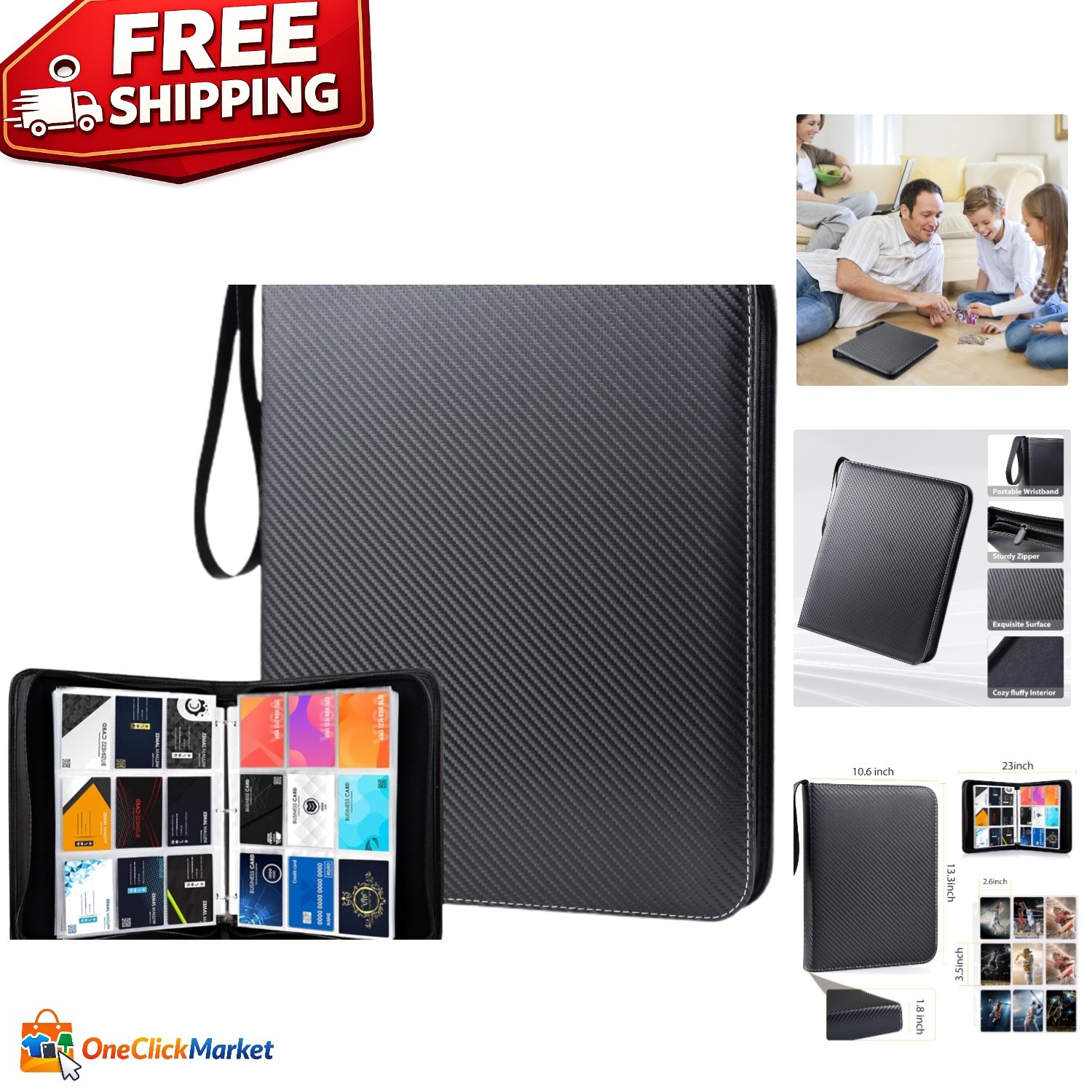 Elegant Black Trading Card Binder with 900 Pockets and Zipper for All Cards