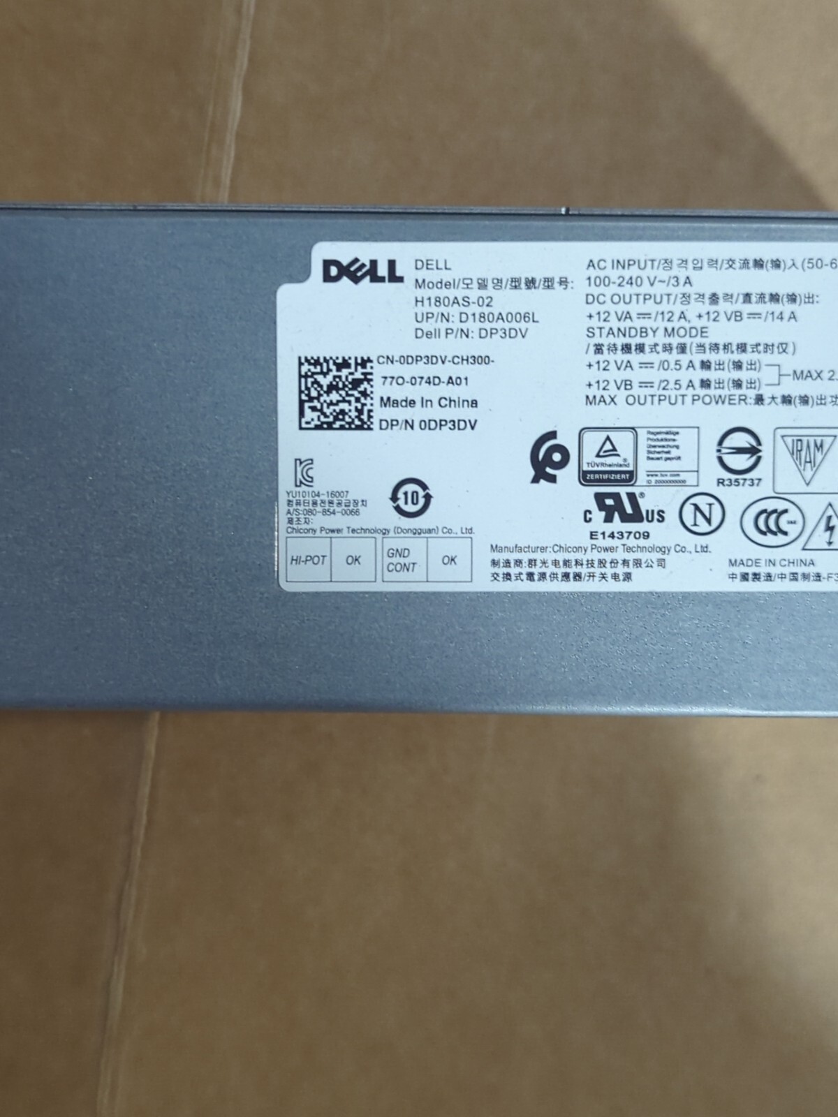 Dell 180W PS OPTIPLEX 3050 5050 7050 1TG7T 2GXHK 82DRM DP3DV MR5J6 TDFTP @R2-1,2