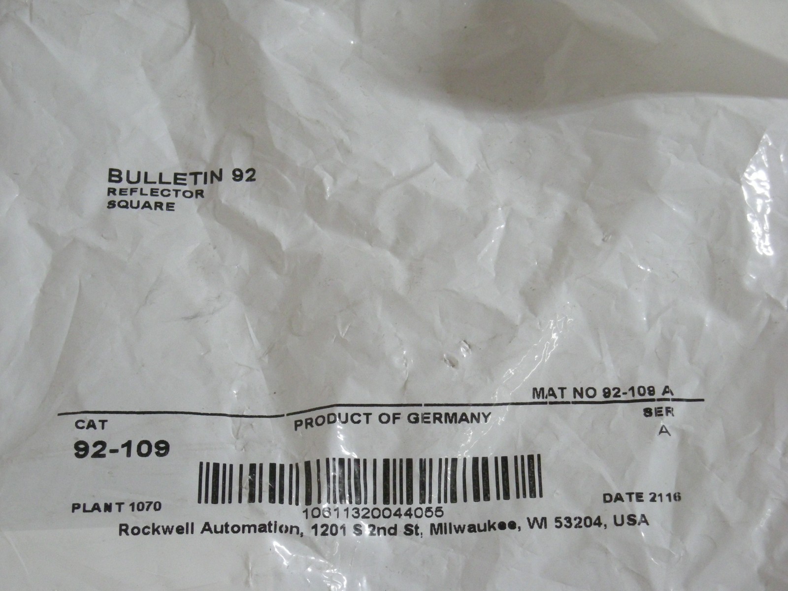 Allen Bradley 92-109 SQUARE REFLECTOR