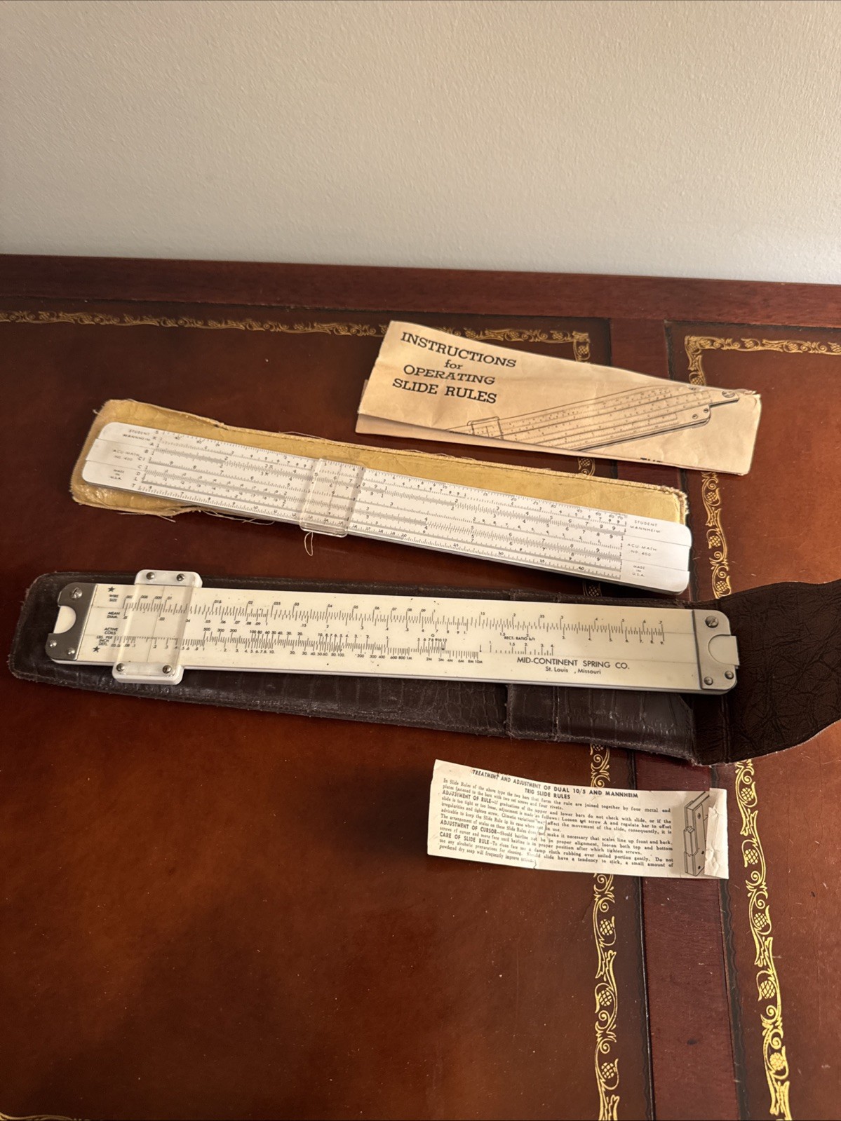 Set Of 2 Slide Rullers Student Mannheim & Mid-contient Springs Co W/ Case b51