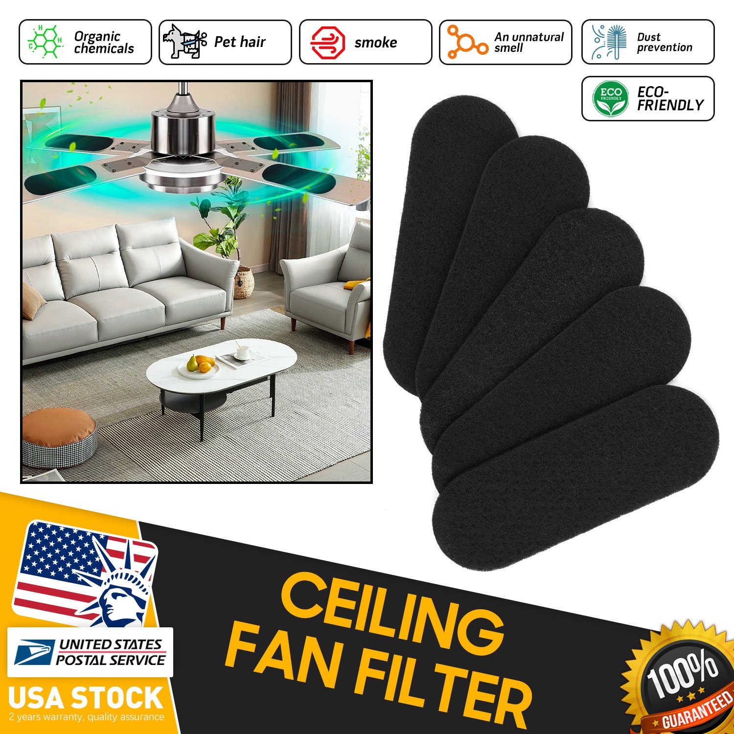 5pcs Ellipse new Ceiling Fan Filters for Blades Activated Large Black Durable