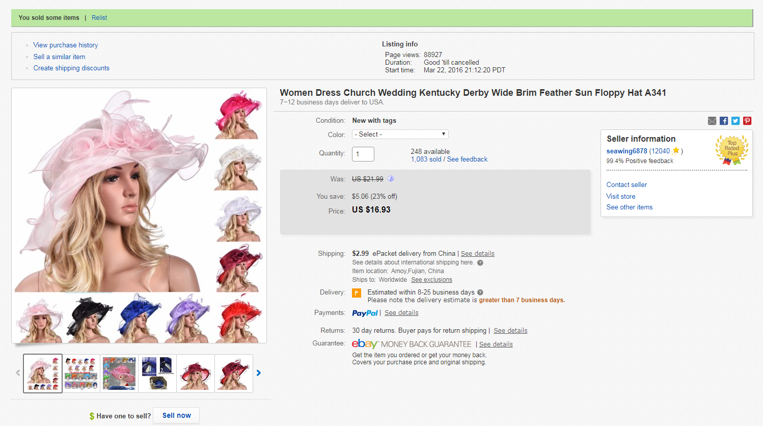 Women Dress Church Wedding Kentucky Derby Wide Brim Feather Sun Floppy Hat A341
