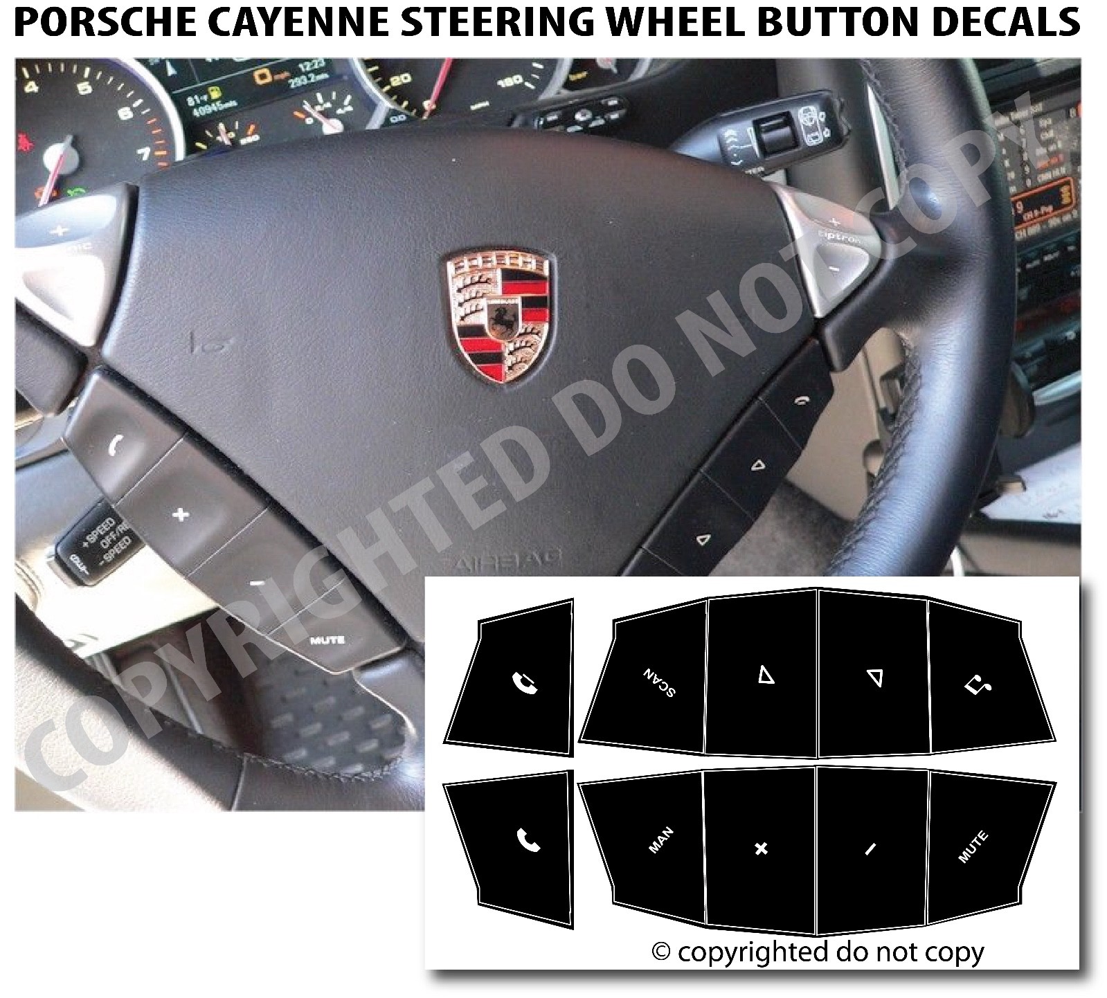 Sticker Decal Repair Replacement Steering Wheel Button For 03-10 Porsche Cayenne