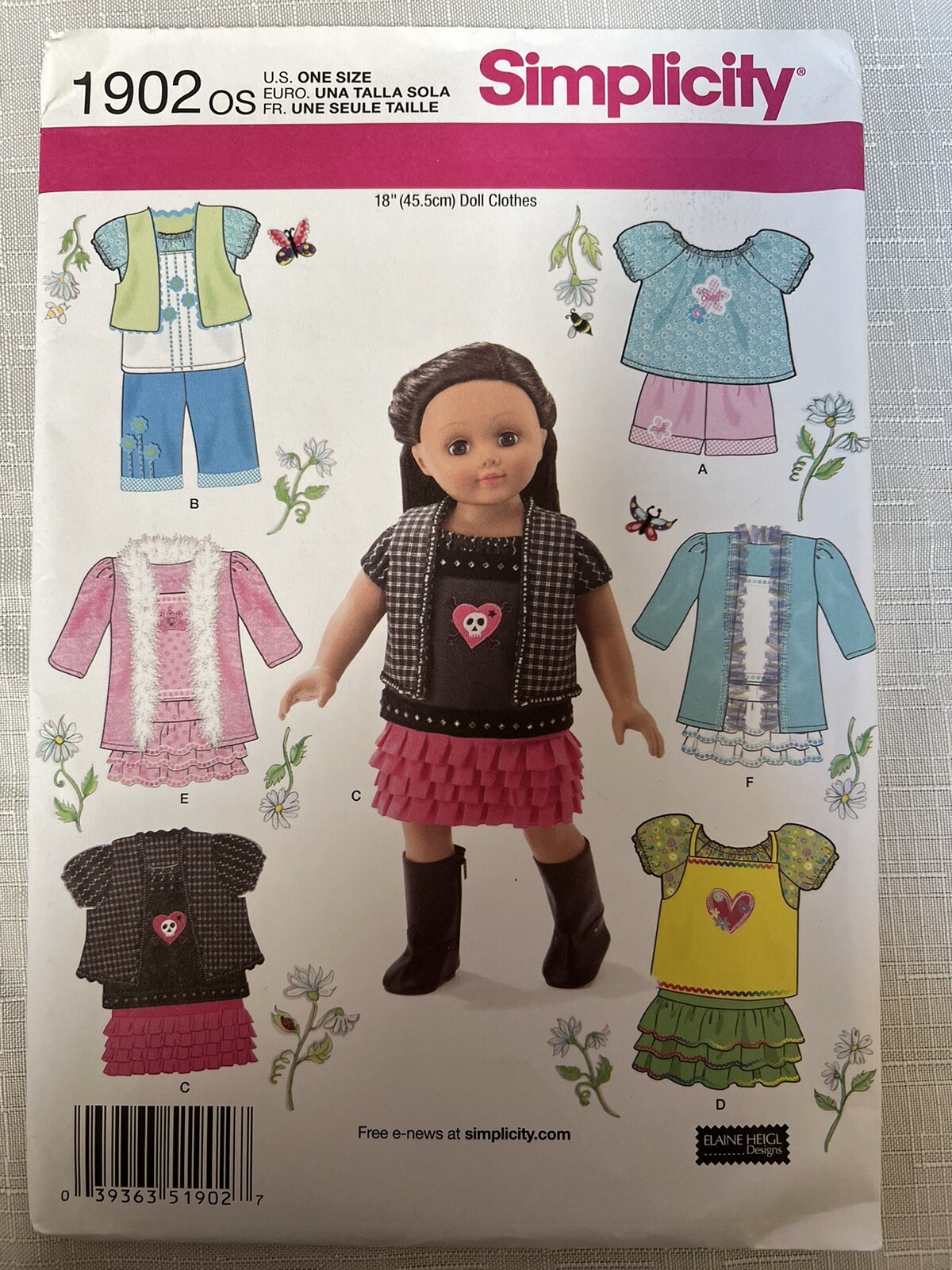 NEW* Simplicity #1902 Sewing pattern / Elaine Heigl 18” Doll Clothes Patterns