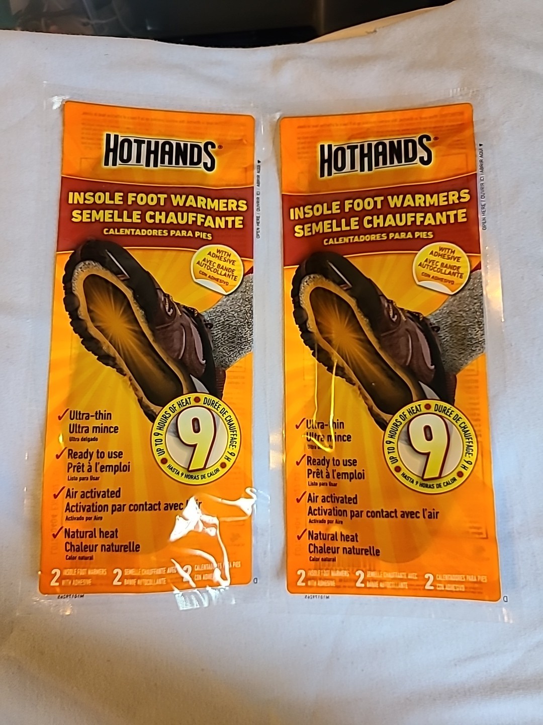 2 NEW HotHands Insole Foot Warmers w/ Adhesive 9HRS OF NATURAL HEAT FREE SHIP