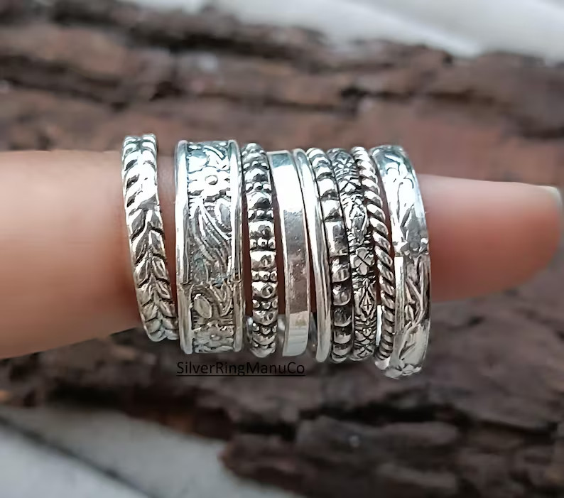 925 Sterling Silver, Stacking Rings, 8 Set Singles In range of finishe  All size