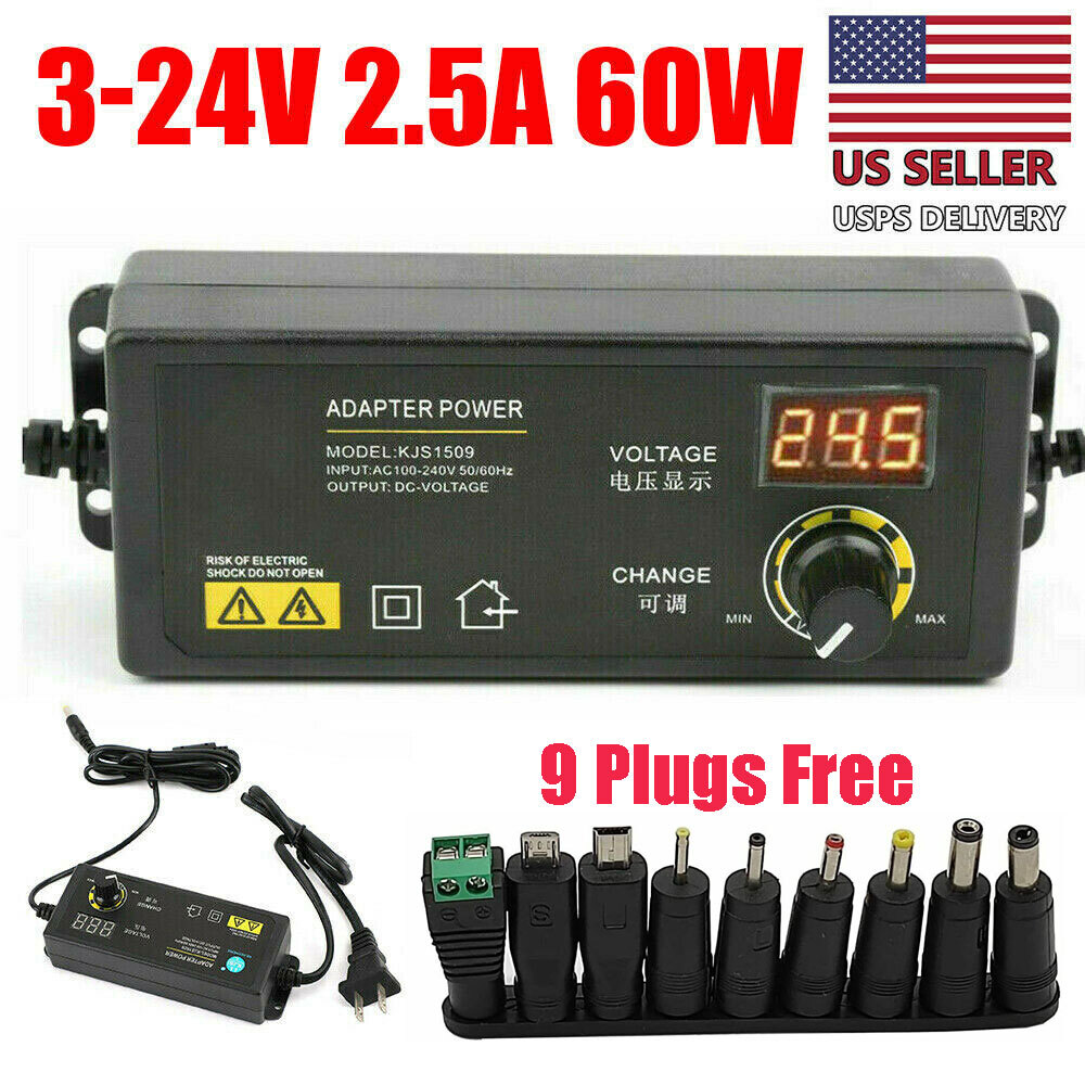 Adjustable power supplies Voltage 3 to 24V AC/DC Switch Power LED Display