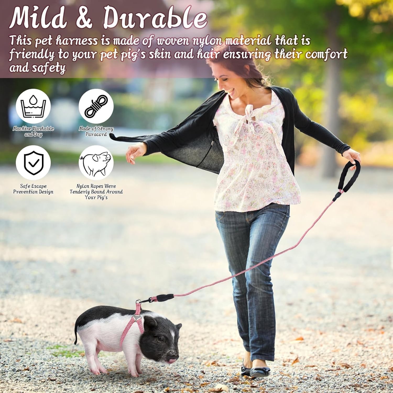 Mini Pig Harness, Adjustable Small Harness with Leash Infinity S, Pink