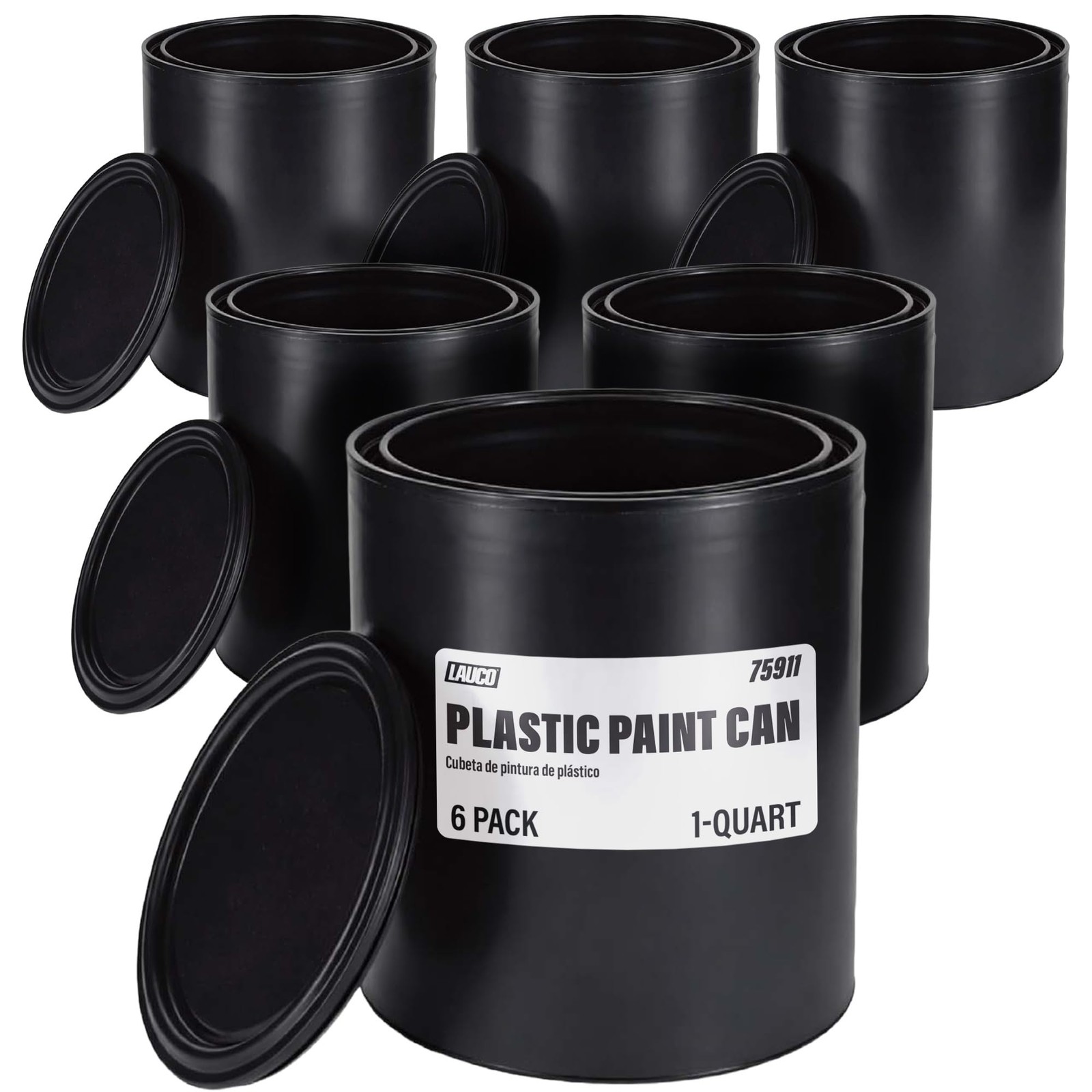 Plastic Paint Can Bucket 1QT Pack of 6, w/Lid Triple Lock Airtight Seal,