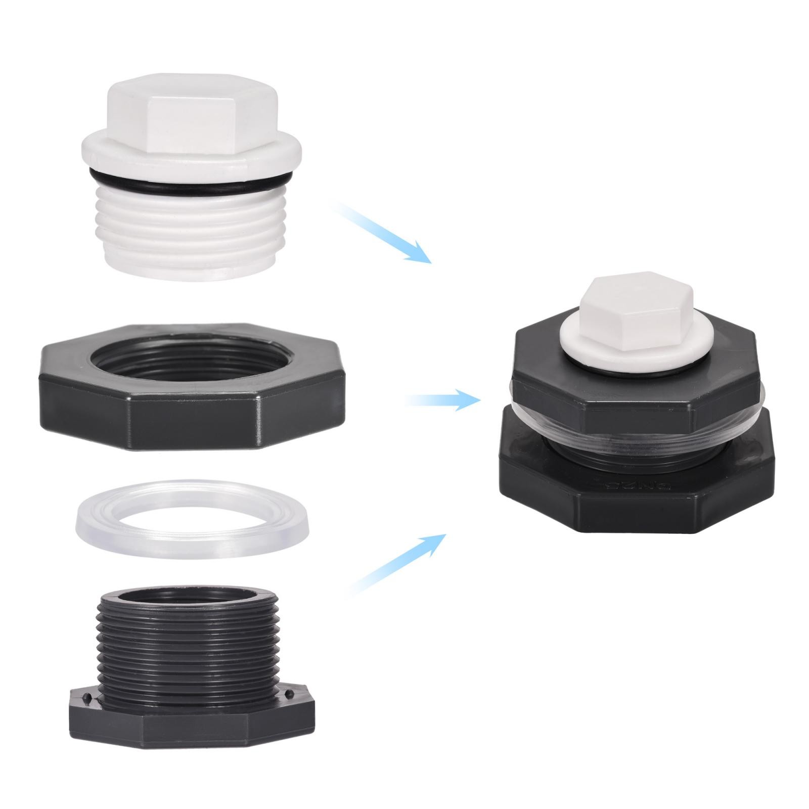 1 Set G1 Thread PVC Bulkhead Tank Adapter with White PPR Plug Fitting