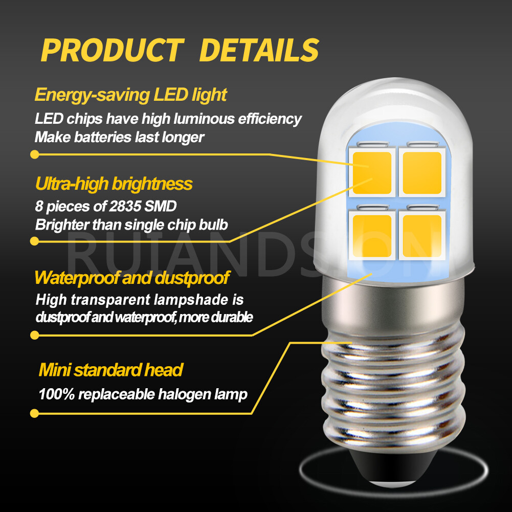 DC 3V-6V Screw Socket E10 2835 8 LED Interior Torch Light Bulb 240LM Warm White