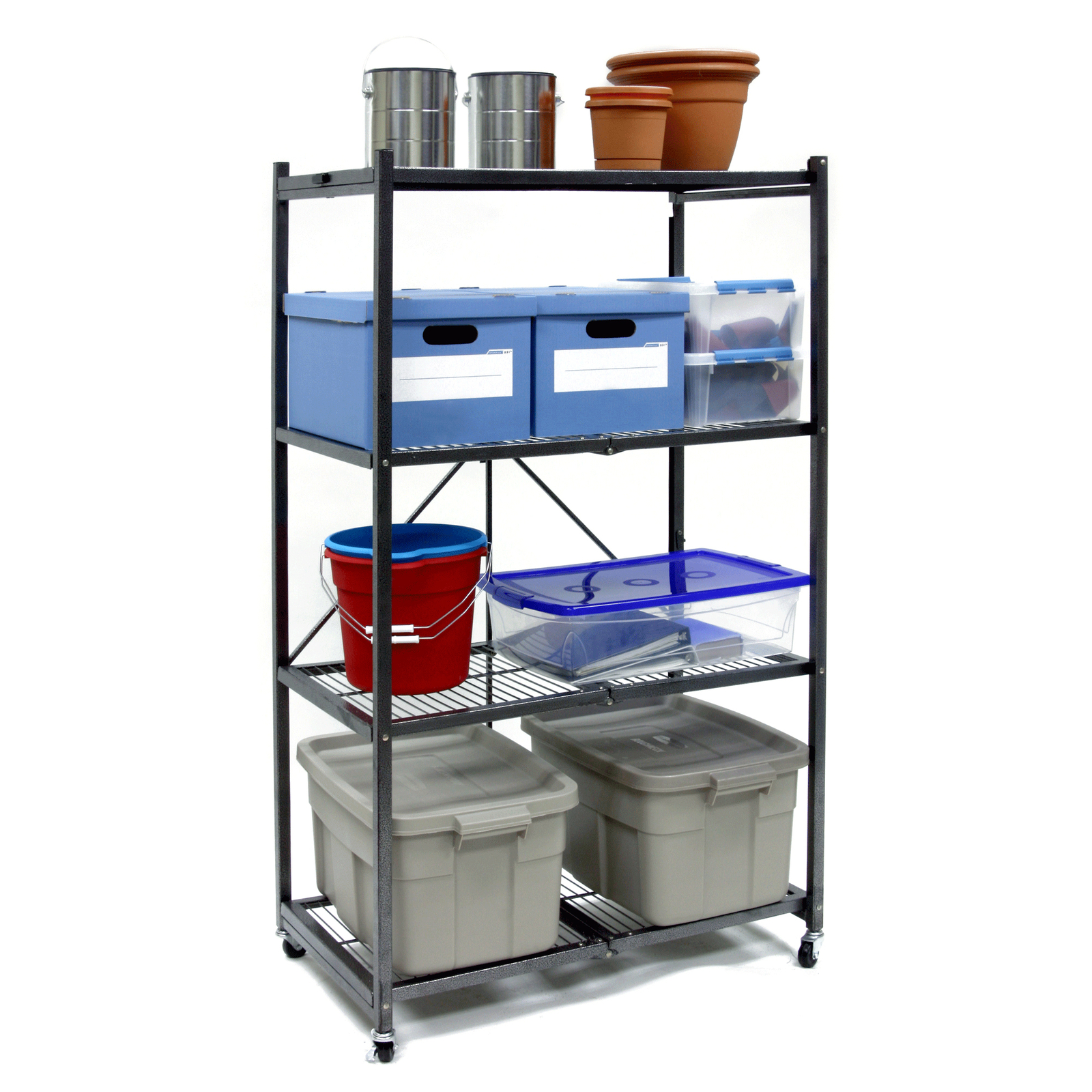 Origami 4 Tier Multipurpose Folding Storage Organizing Rack with Wheels (2 Pack)