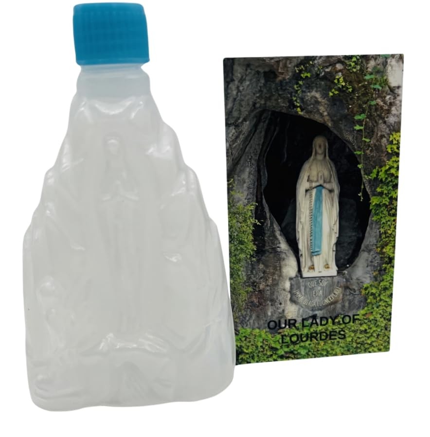 Our Lady of Lourdes Holy Water Bottle, Empty, Prayer Card Set, Blessing Vessel
