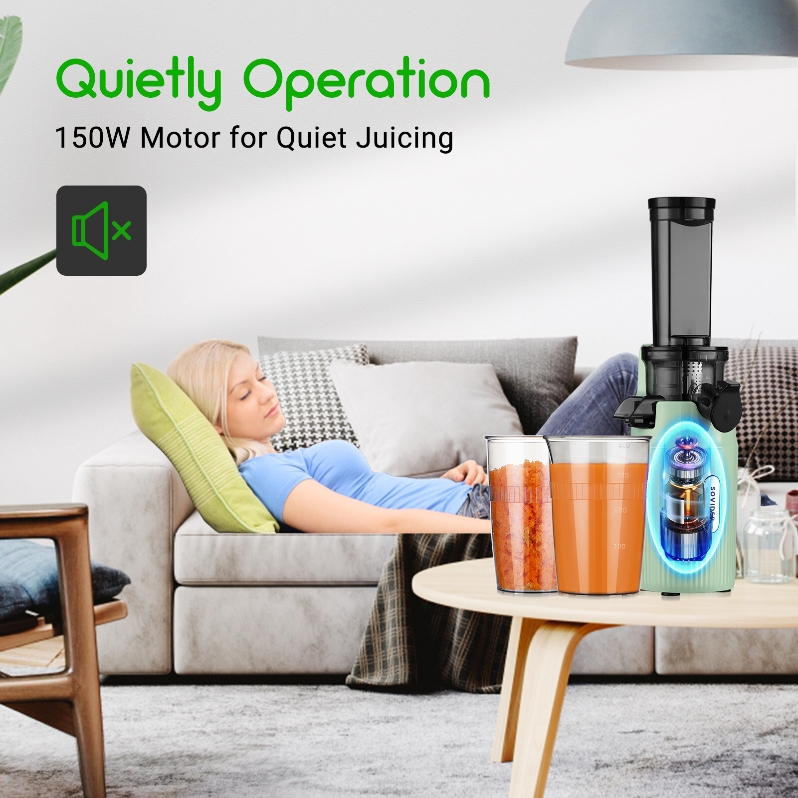 Compact Slow Juicer Machine Electric Juicer Cold Press Squeezer Vegetable 800ML