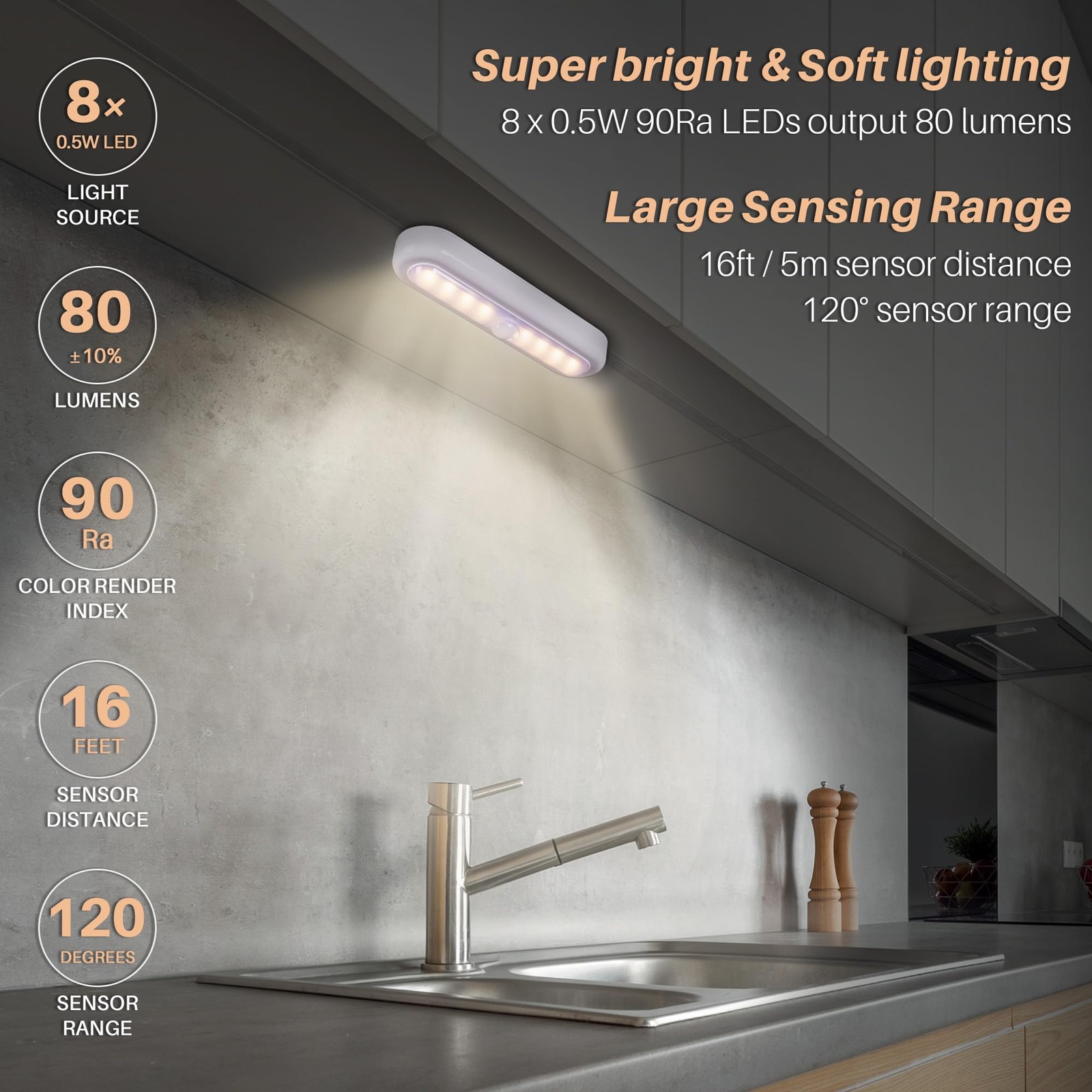 STAR-SPANGLED 3 Pack 7” Motion Sensor Lights Indoor Battery Operated, Stick o...