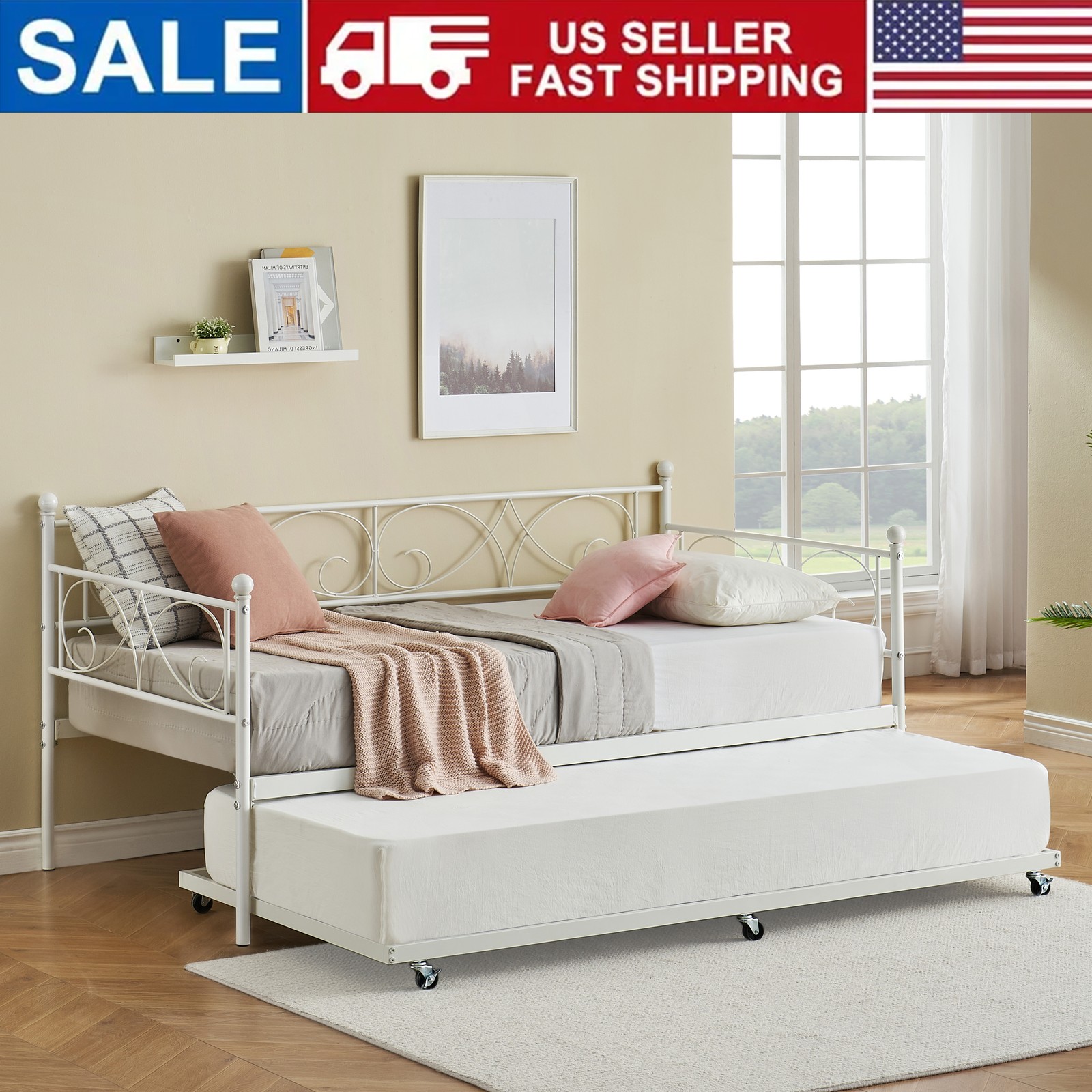 Twin Size Metal Sofa Bed Frame For Bedroom Living/guest Room, Easy Assembly
