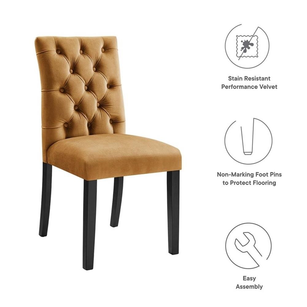 Maklaine 21" Modern Velvet Dining Chairs in Cognac Brown/Black (Set of 2)