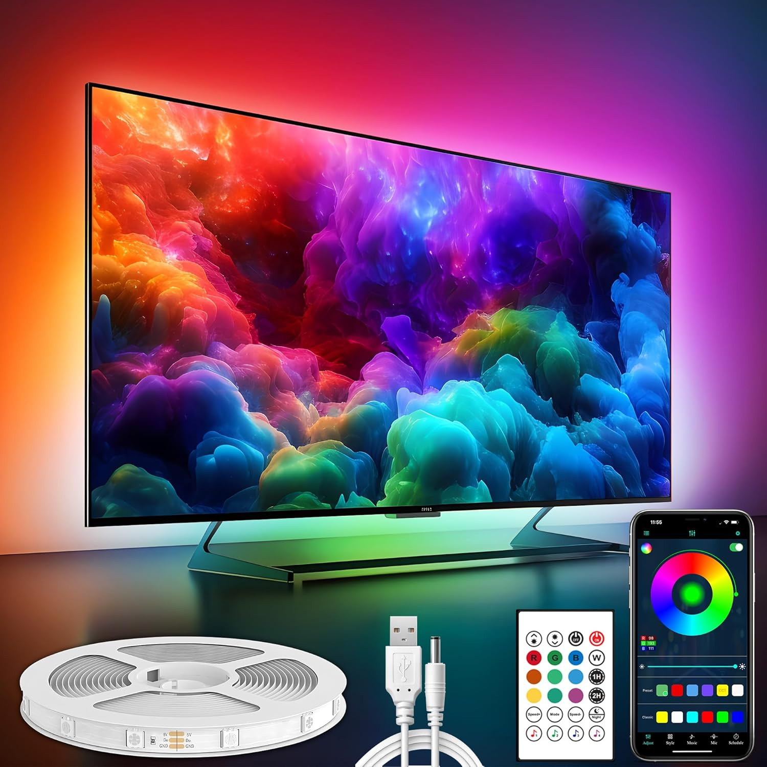 16.4FT for 37''-70'' TV/Monitor, ICRGB (App & Remote...