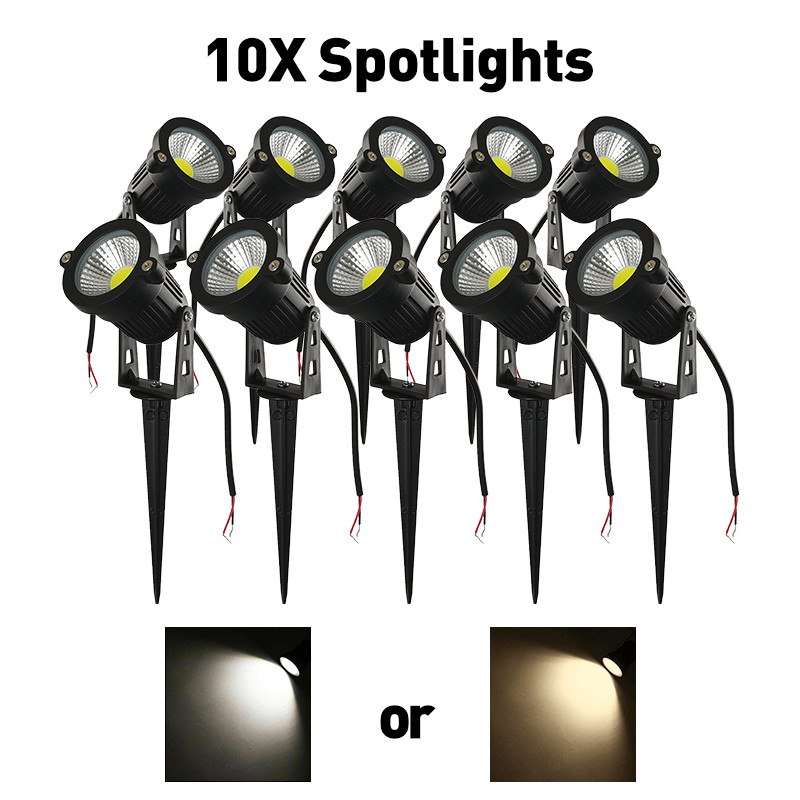 10X 12V Spotlights 5W LED COB Forntyard Lawn Warm/Cool White 3000/6000K IP65