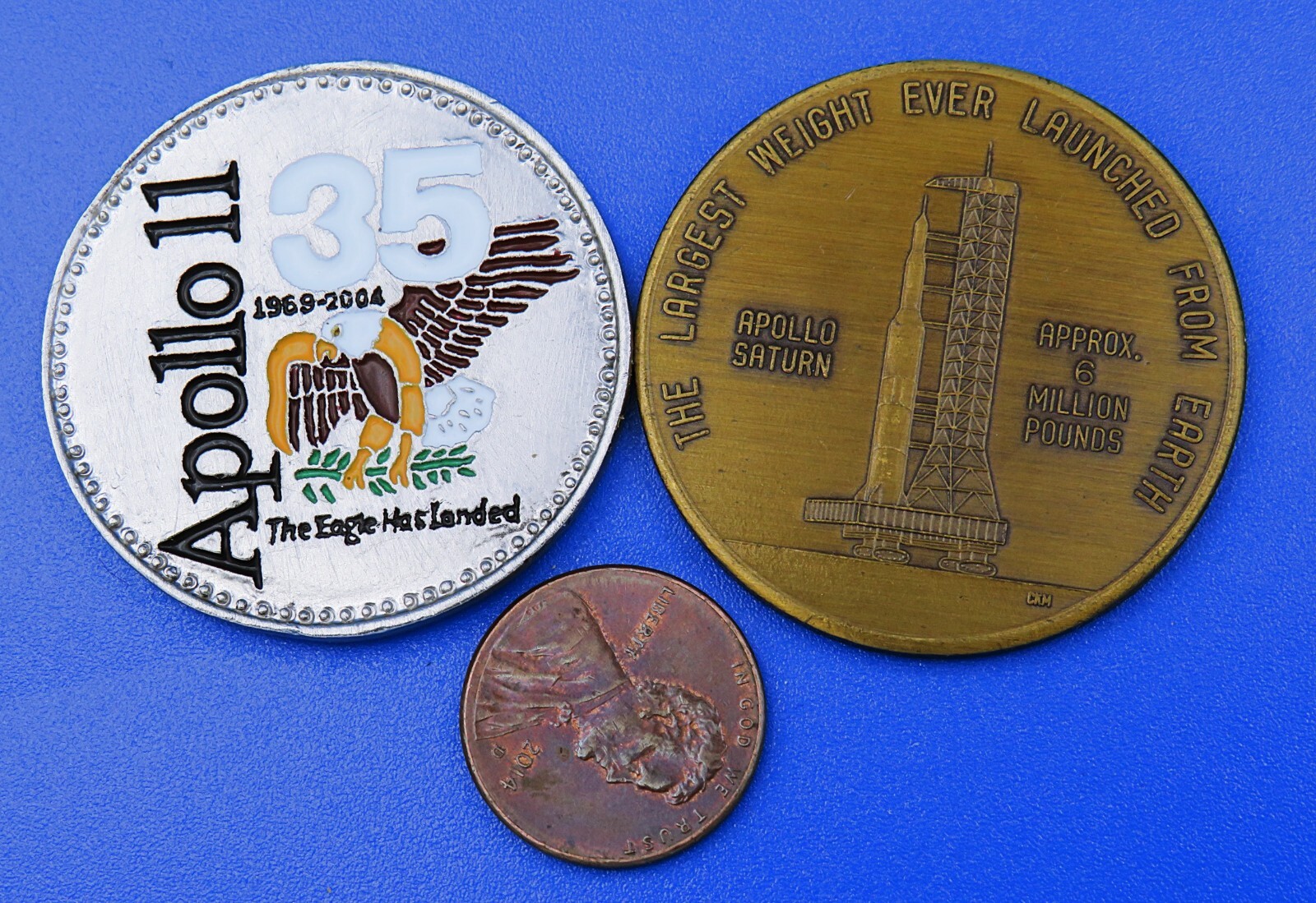 NASA Medallion Pair vtg Apollo 11 35th Vehicle Assembly Building Saturn V rocket